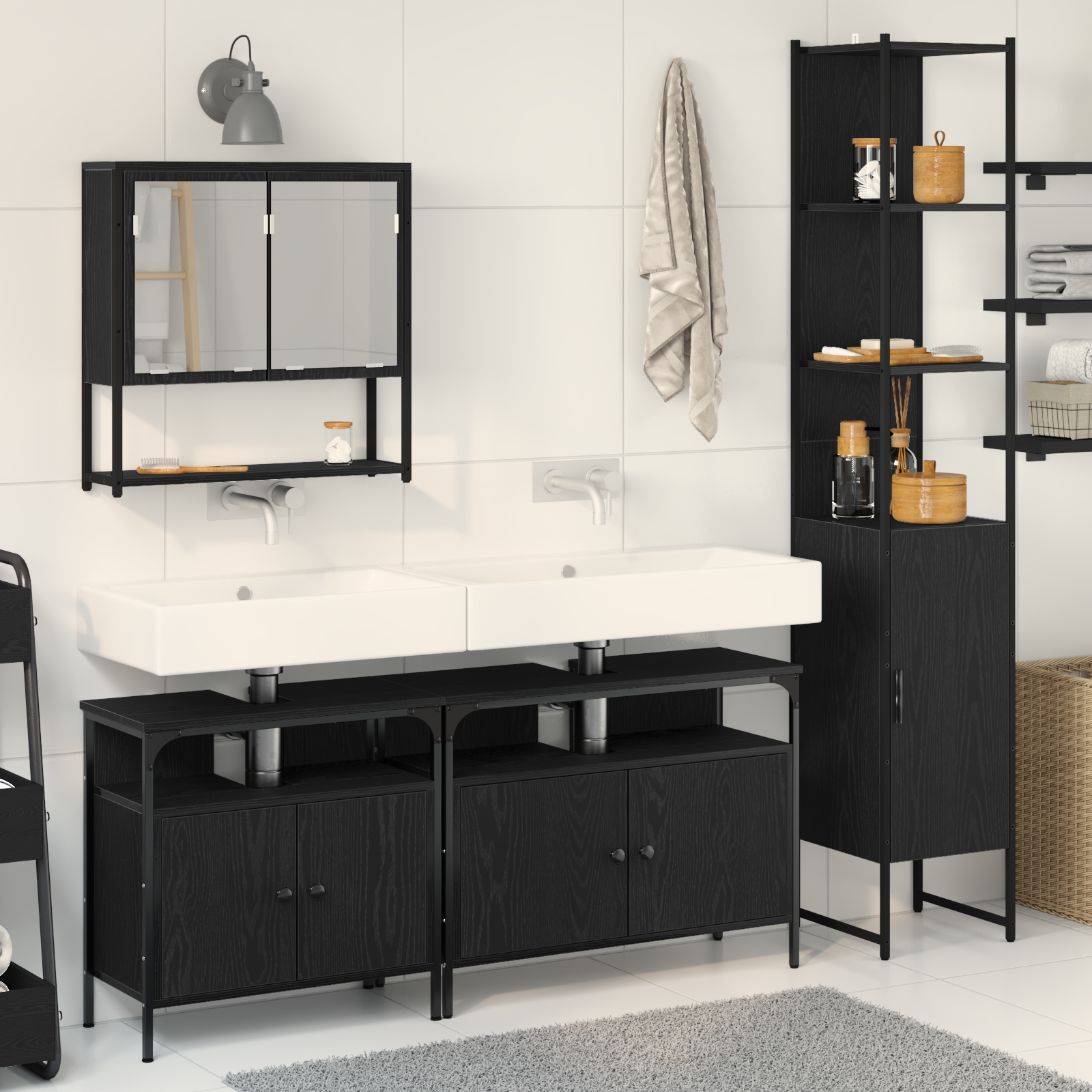 Set Di Mobili Per Il Bagno 4 Pcs Rovere Nero Legno Multistrato