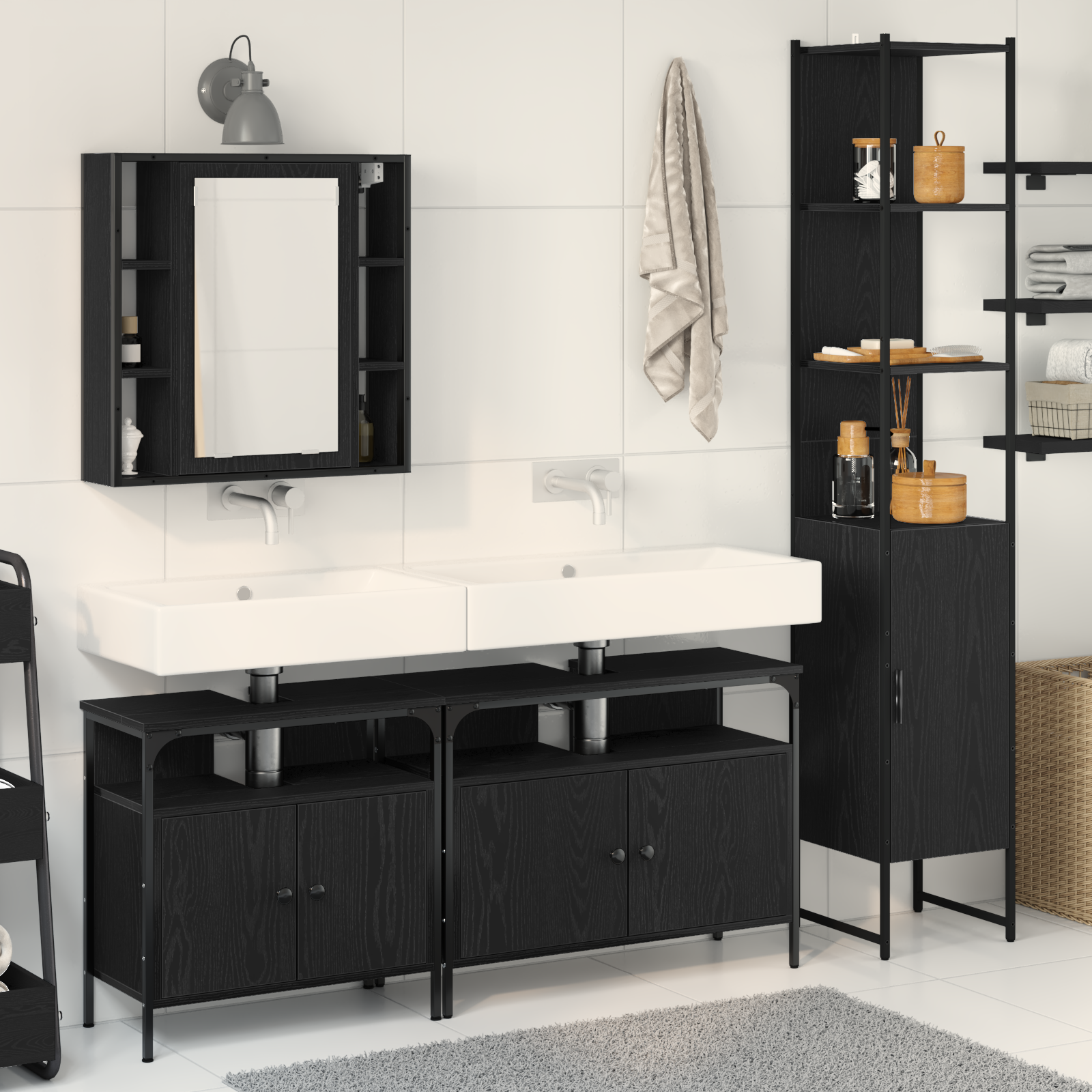Set Di Mobili Per Il Bagno 4 Pcs Rovere Nero Legno Multistrato