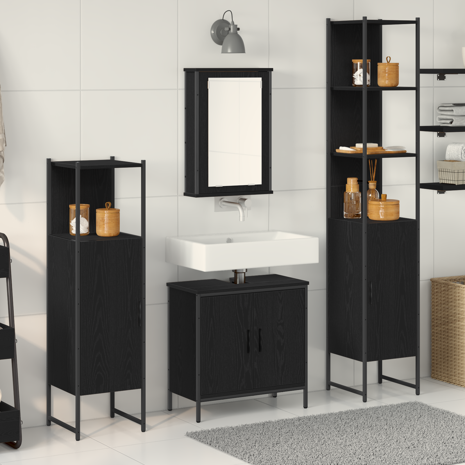 Set Di Mobili Per Il Bagno 4 Pcs Nero Legno Multistrato