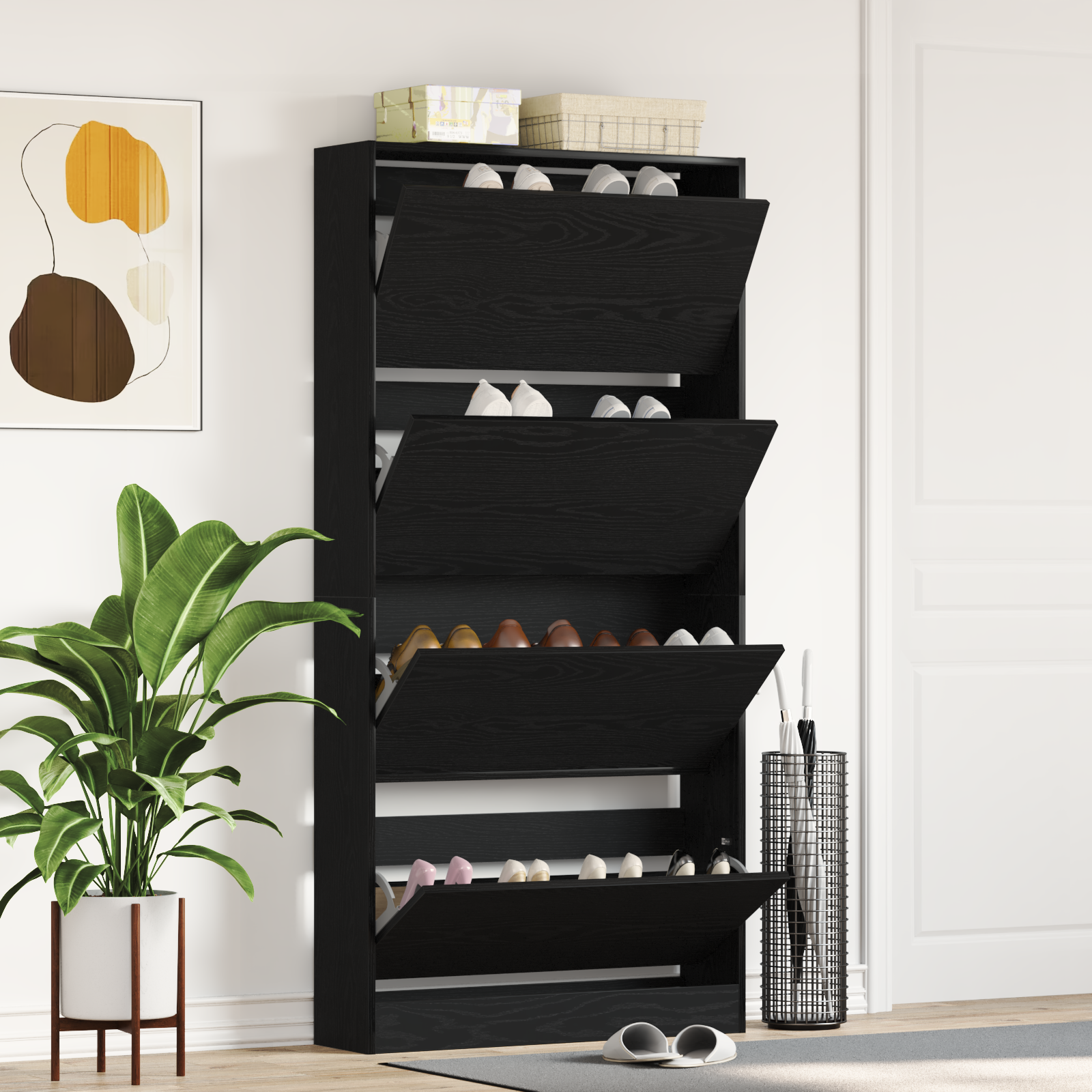 Armadio Per Scarpe Rovere Nero Legno Ingegnerizzato