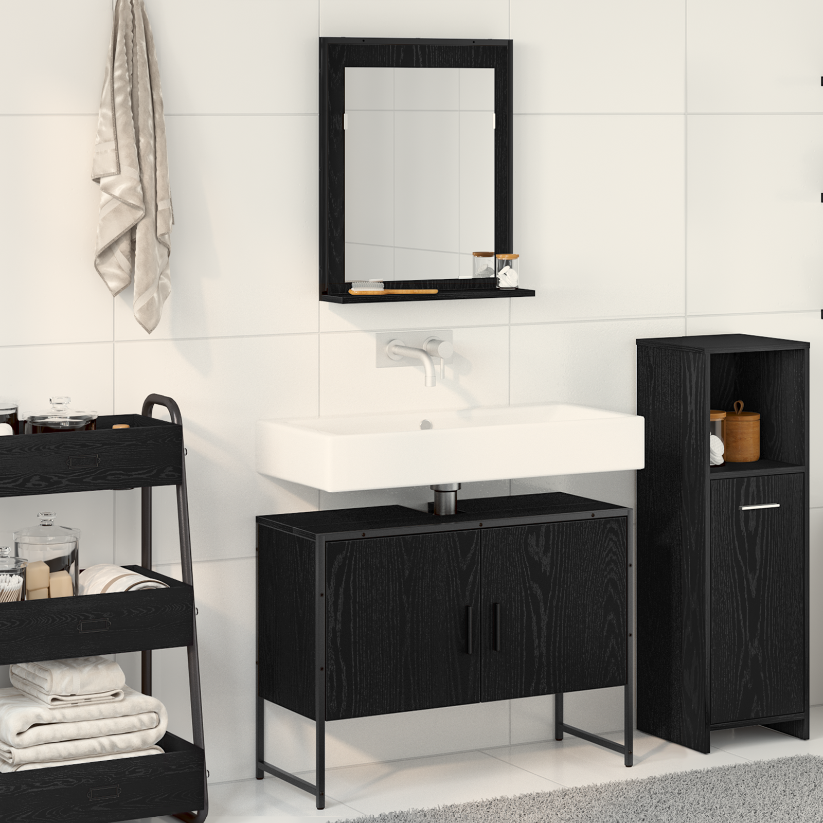 Set Di Mobili Per Il Bagno 2 Pcs Nero Legno Multistrato