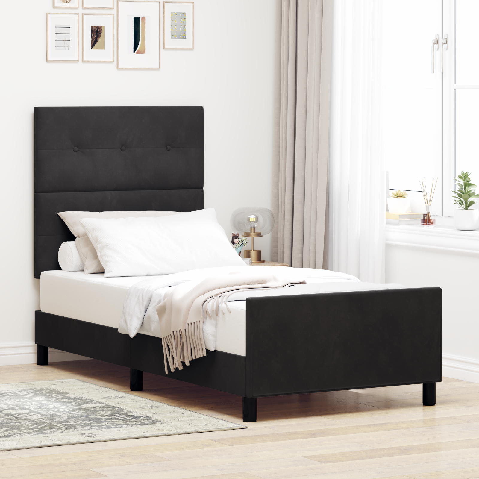 Rete Letto Nero 100x200 Cm Velluto