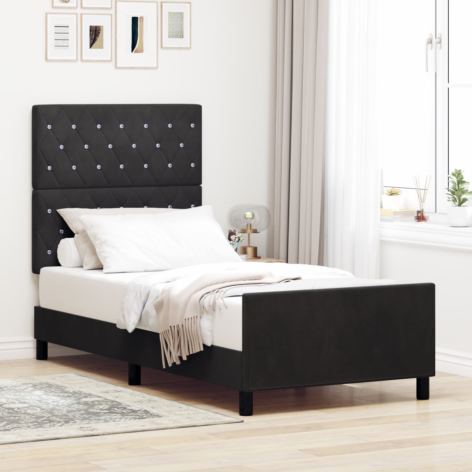 Letto Nera 100x200 Cm Velluto