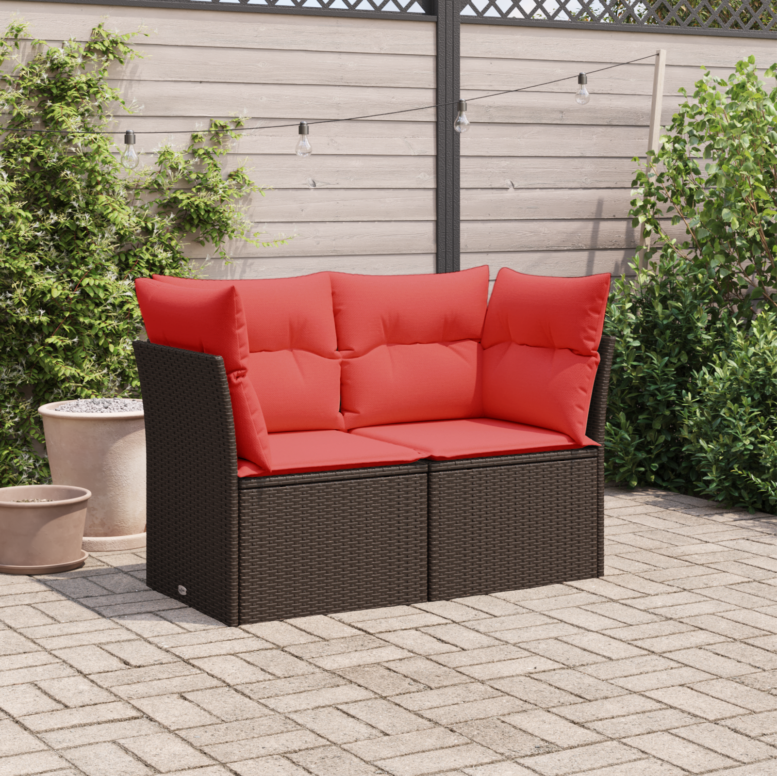Divano Da Giardino Con Cuscini A 2 Posti Marrone In Polyrattan
