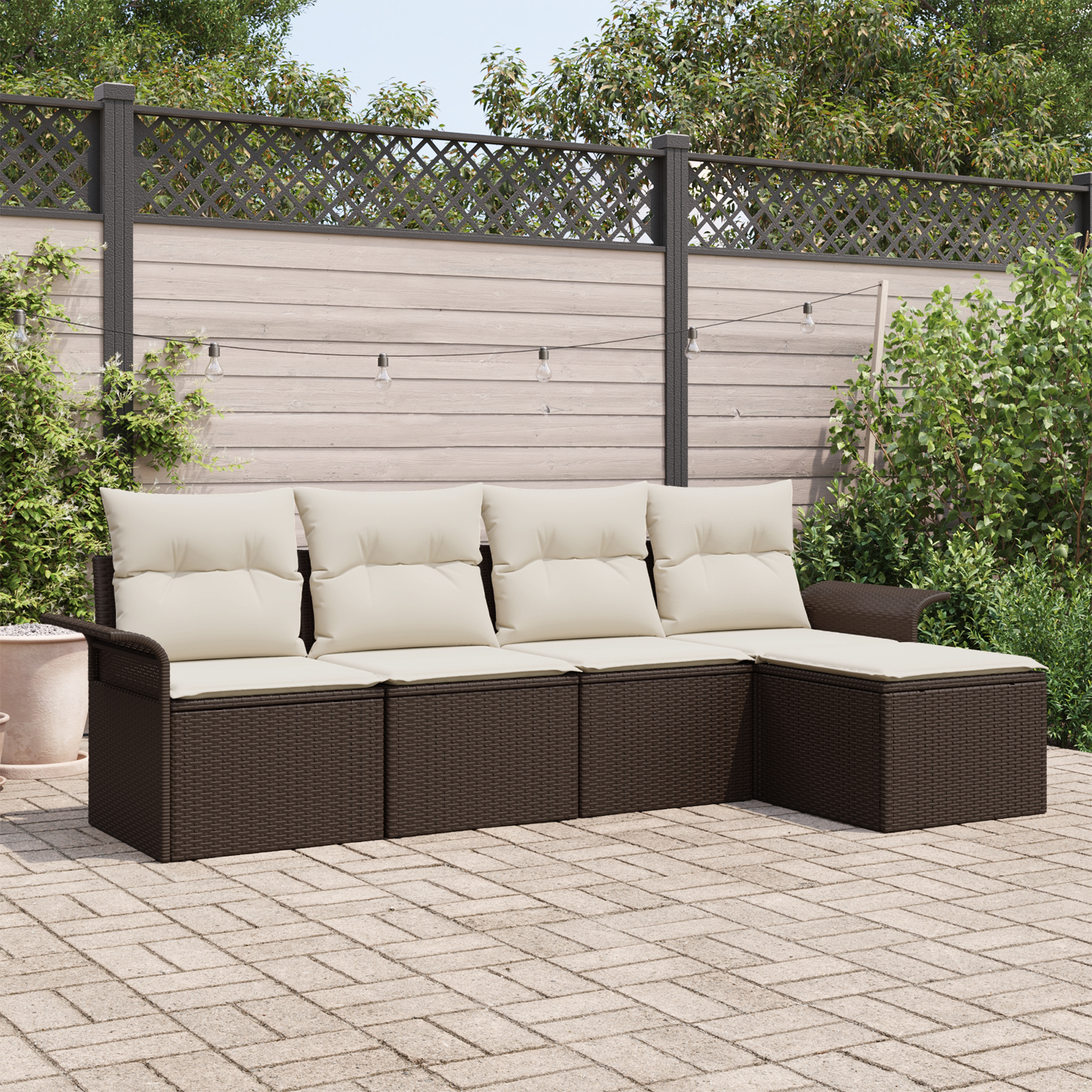 Divano Da Esterno Con Cuscino 5 Pcs Marrone Polyrattan