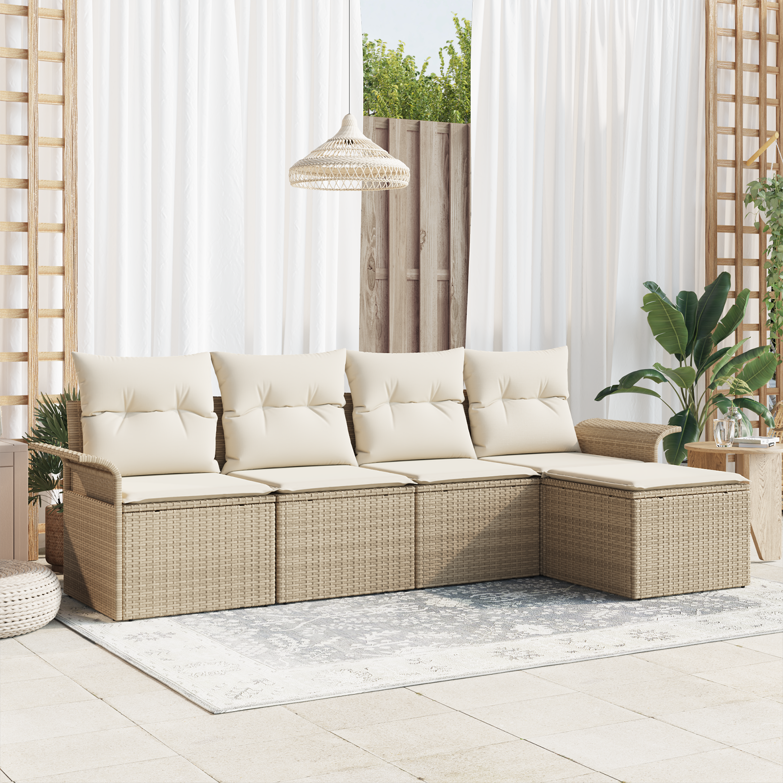Divano Da Esterno Con Cuscino 5 Pcs Beige Polyrattan