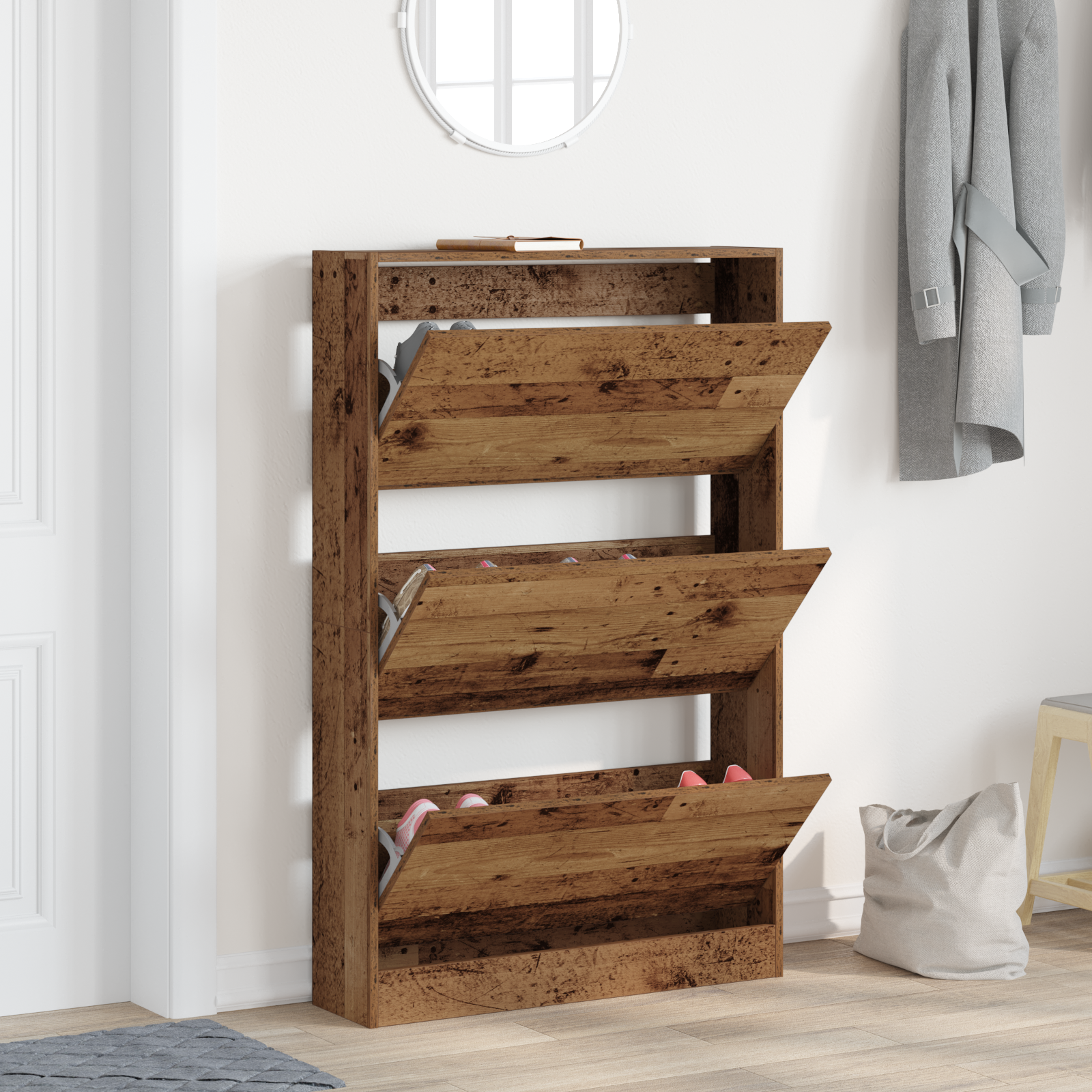 Armadio Per Scarpe In Legno Vecchio 80x21x125,5 Cm In Legno Ingegnerizzato
