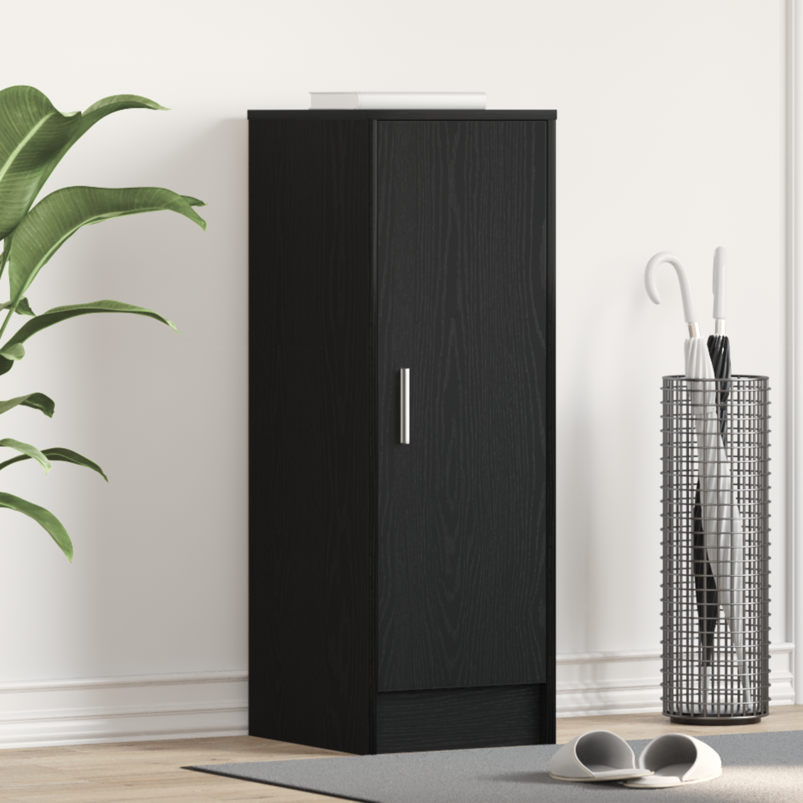 Armadio Per Scarpe Nero Rovere 32x35x92 Cm In Legno Ingegnerizzato