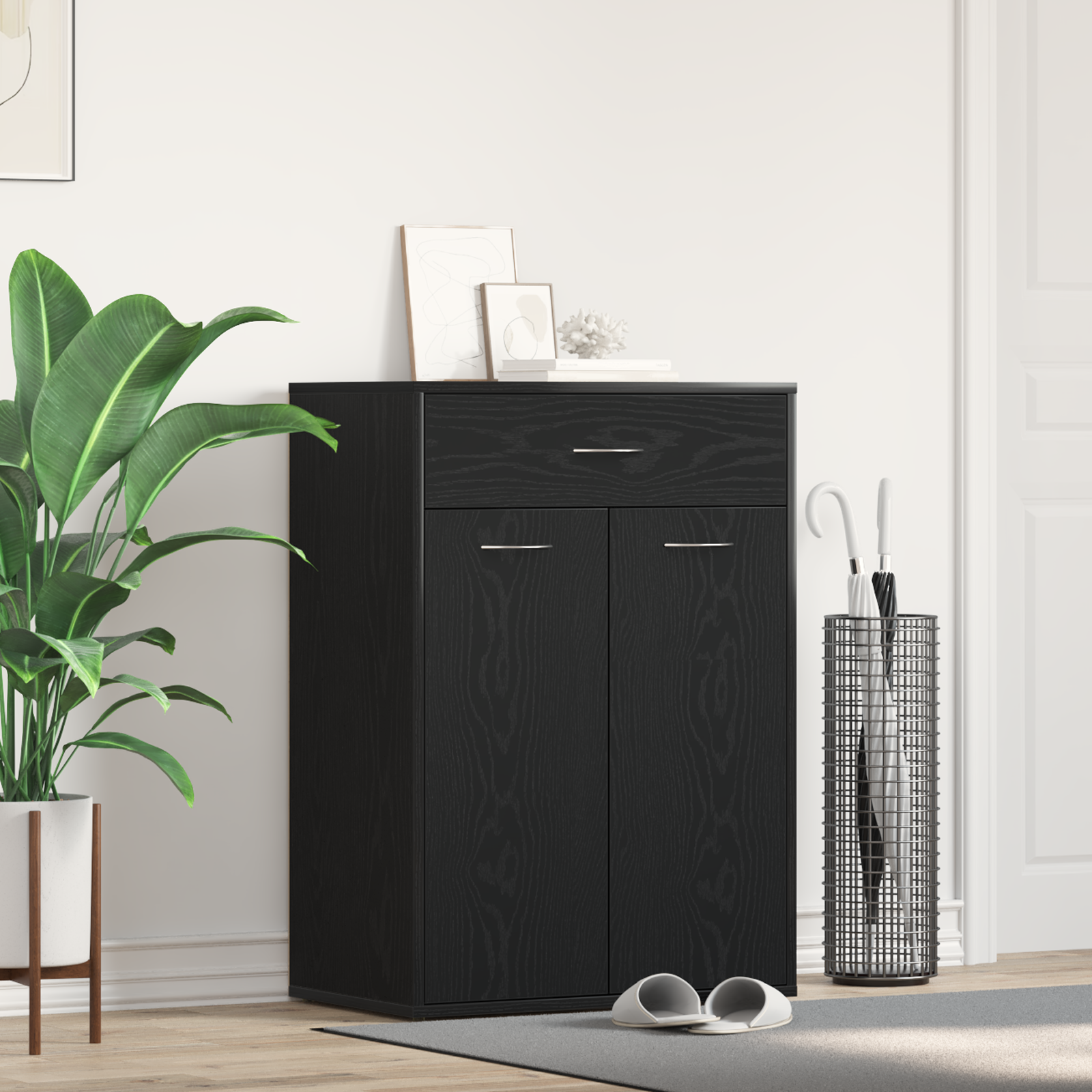 Armadio Scarpe Nero Rovere 60x35x84 Cm In Legno Ingegnerizzato