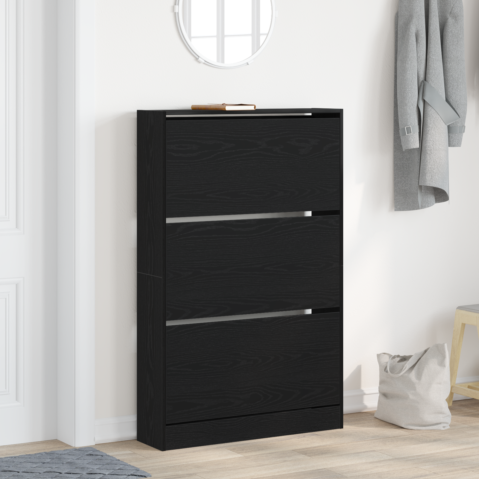 Armadio Per Scarpe Nero Rovere 80x21x125,5 Cm In Legno Ingegnerizzato