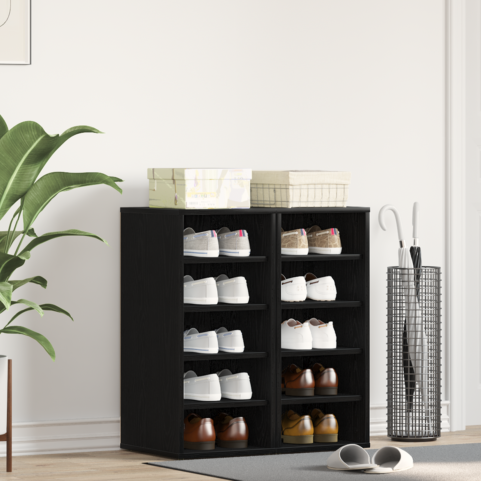 Armadio Per Scarpe 2 Pz Nero Rovere 32x35x70 Cm In Legno Ingegnerizzato