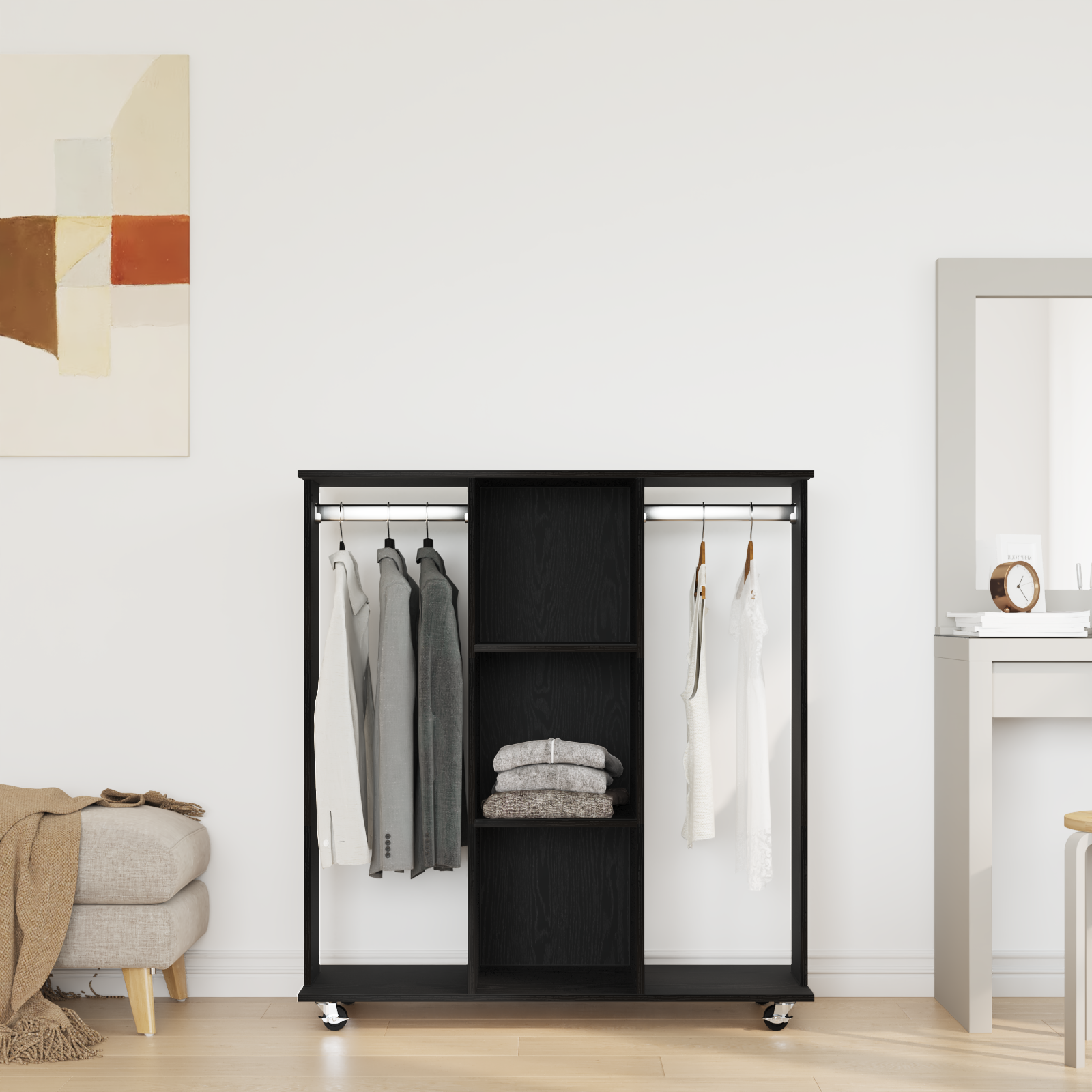 Armadio Con Ruote In Rovere Nero 102x38x110 Cm In Legno Ingegnerizzato