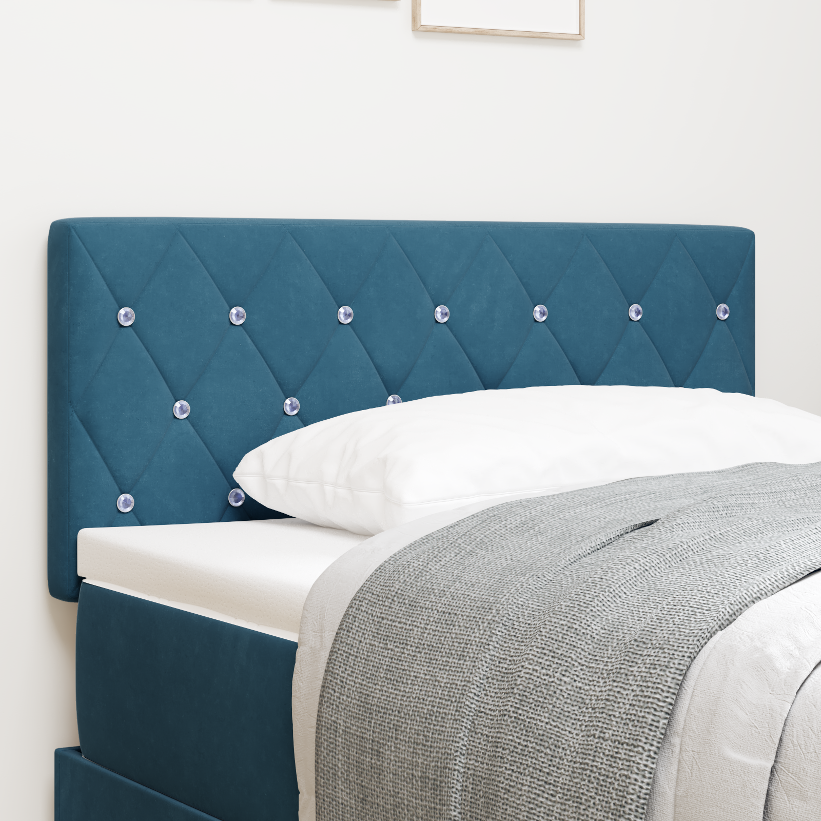 Testiera In Velluto Blu Scuro Con Bottoni In Cristallo, 100 cm