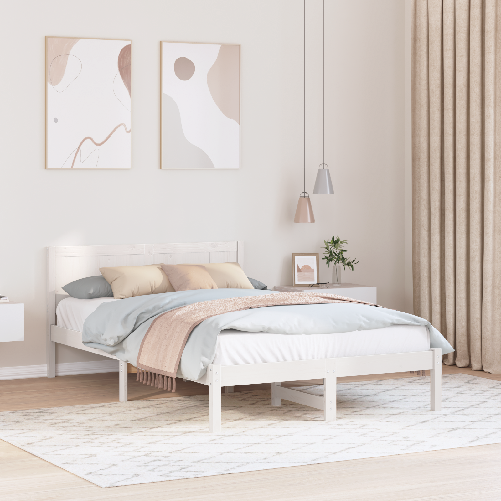 Letto Matrimoniale In Legno Massello Di Pino Bianco Bianco