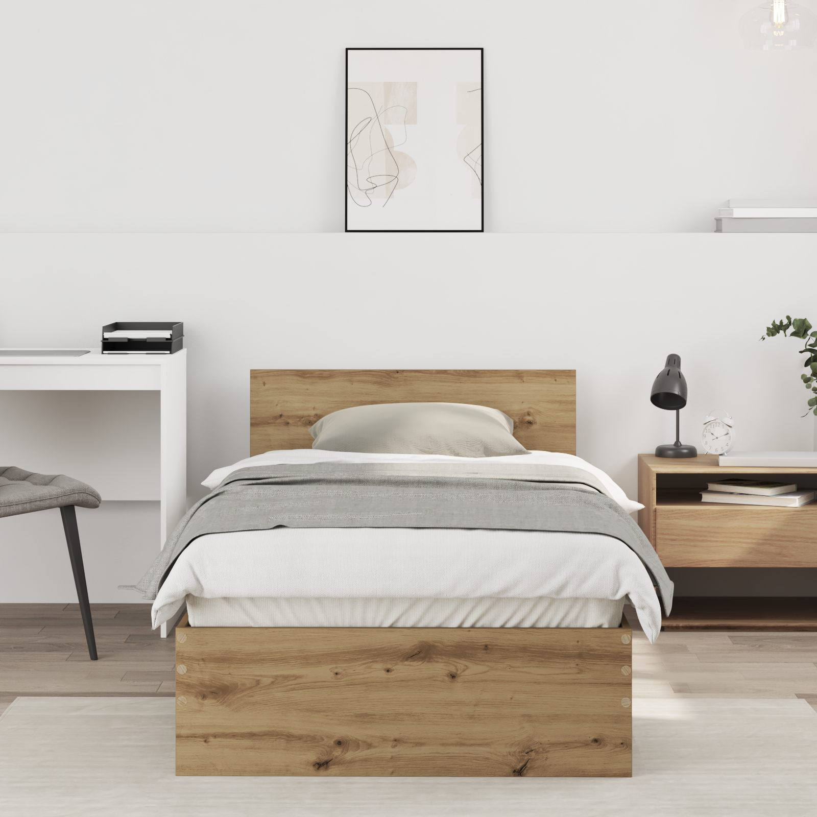 Rete Letto In Quercia Artigianale 90x190 Cm Legno Ingegnerizzato