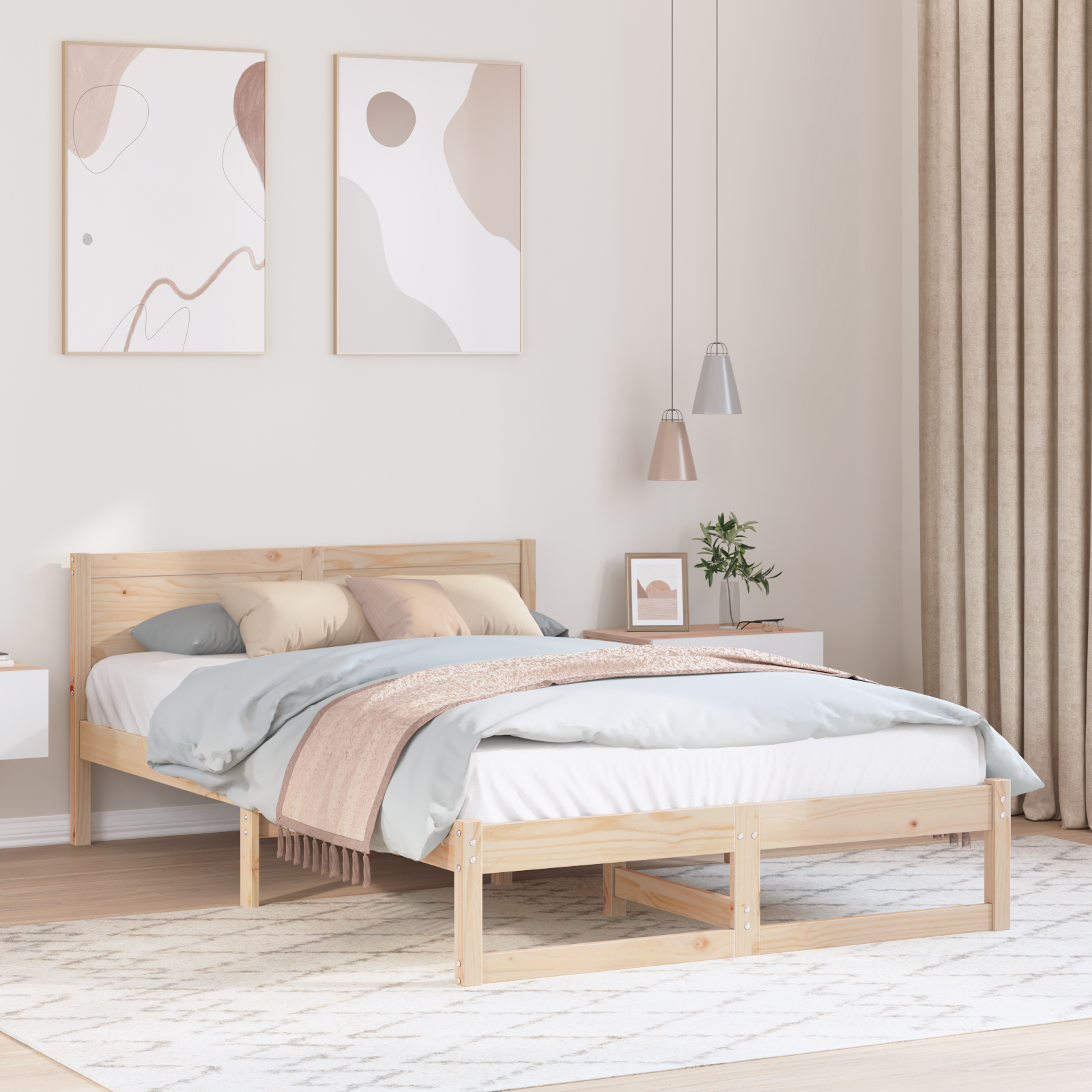 Letto Naturale Legno Massello Di Pino 140 X 190 Cm Letto