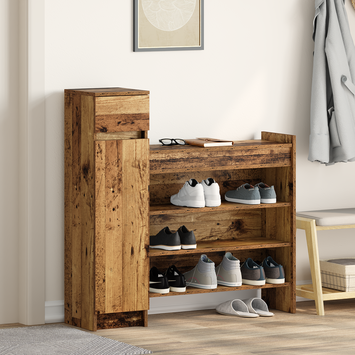 Armadio Per Scarpe Legno Vecchio 100.5x28x100 Cm Legno Solido