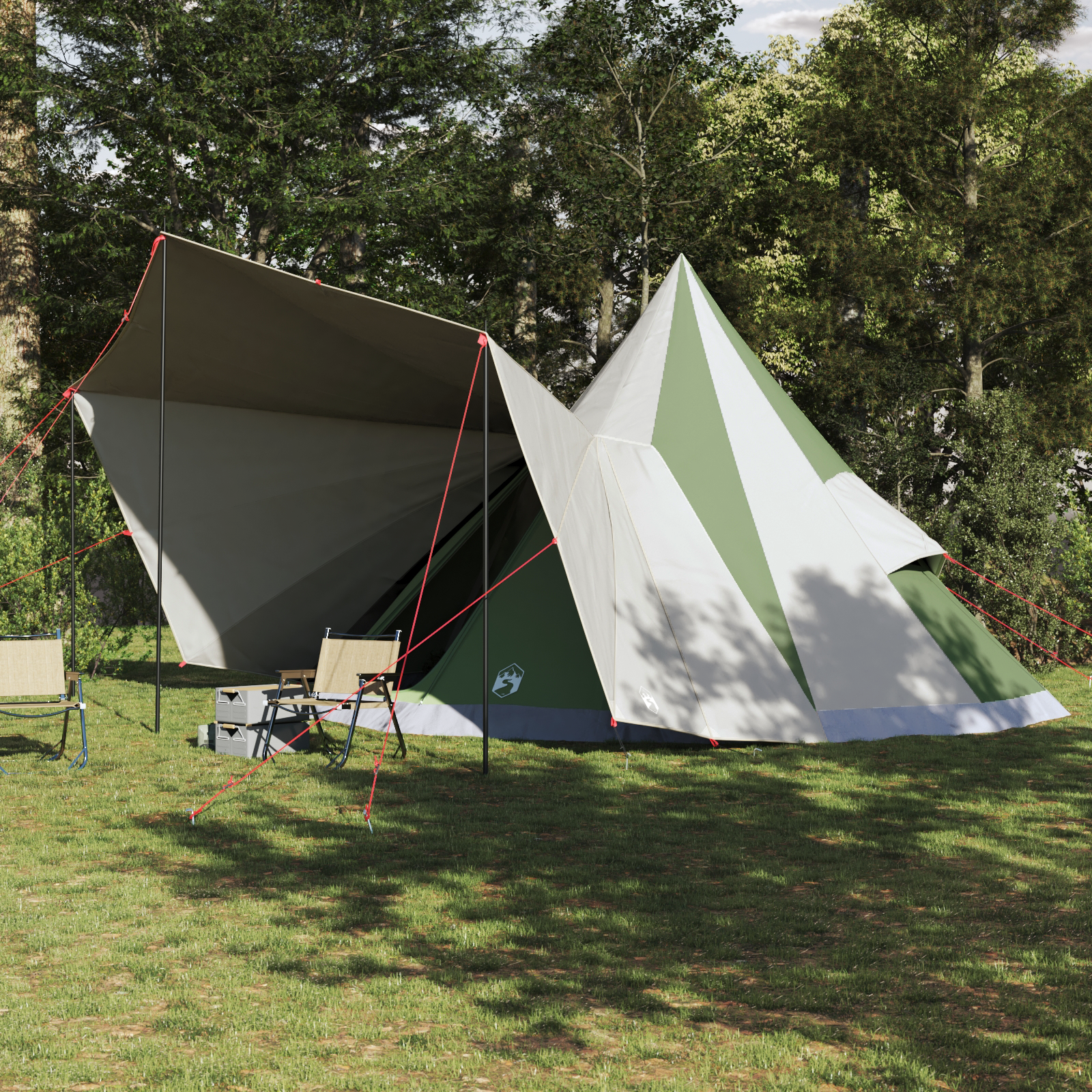 Tenda Tipi Familiare Con Tetto Verde E Beige 510 X 690 X 330 cm