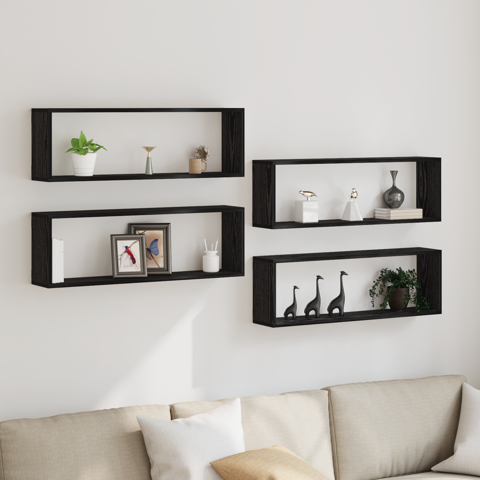 vidaXL Wandregale 4er Set Schwarz Eiche 80x15x26 cm Holzwerkstoff