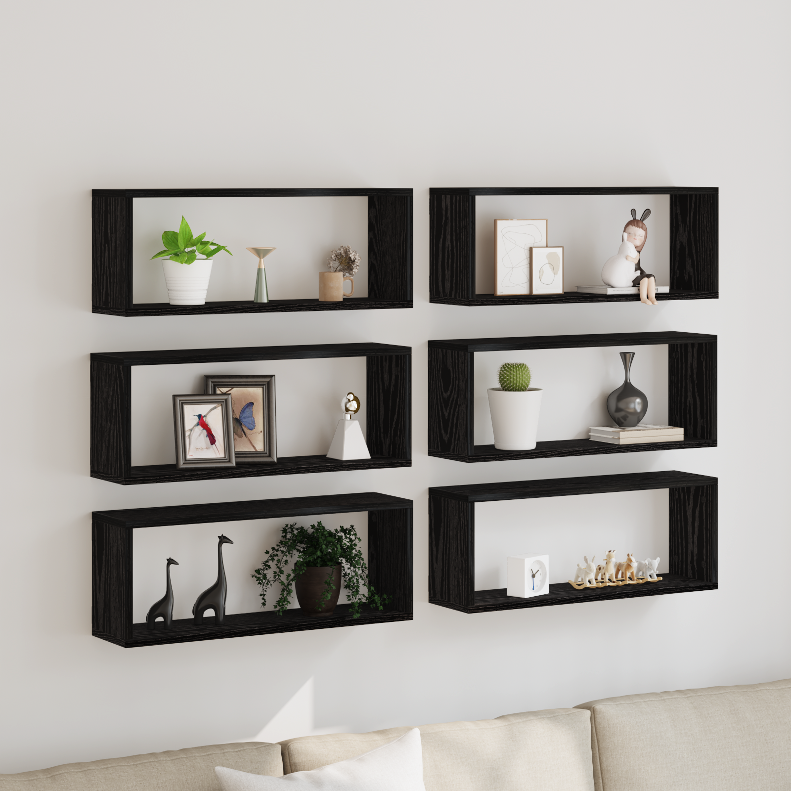 vidaXL Wandregale 6 Stk. Schwarz Eiche 60x15x23 cm Holzwerkstoff