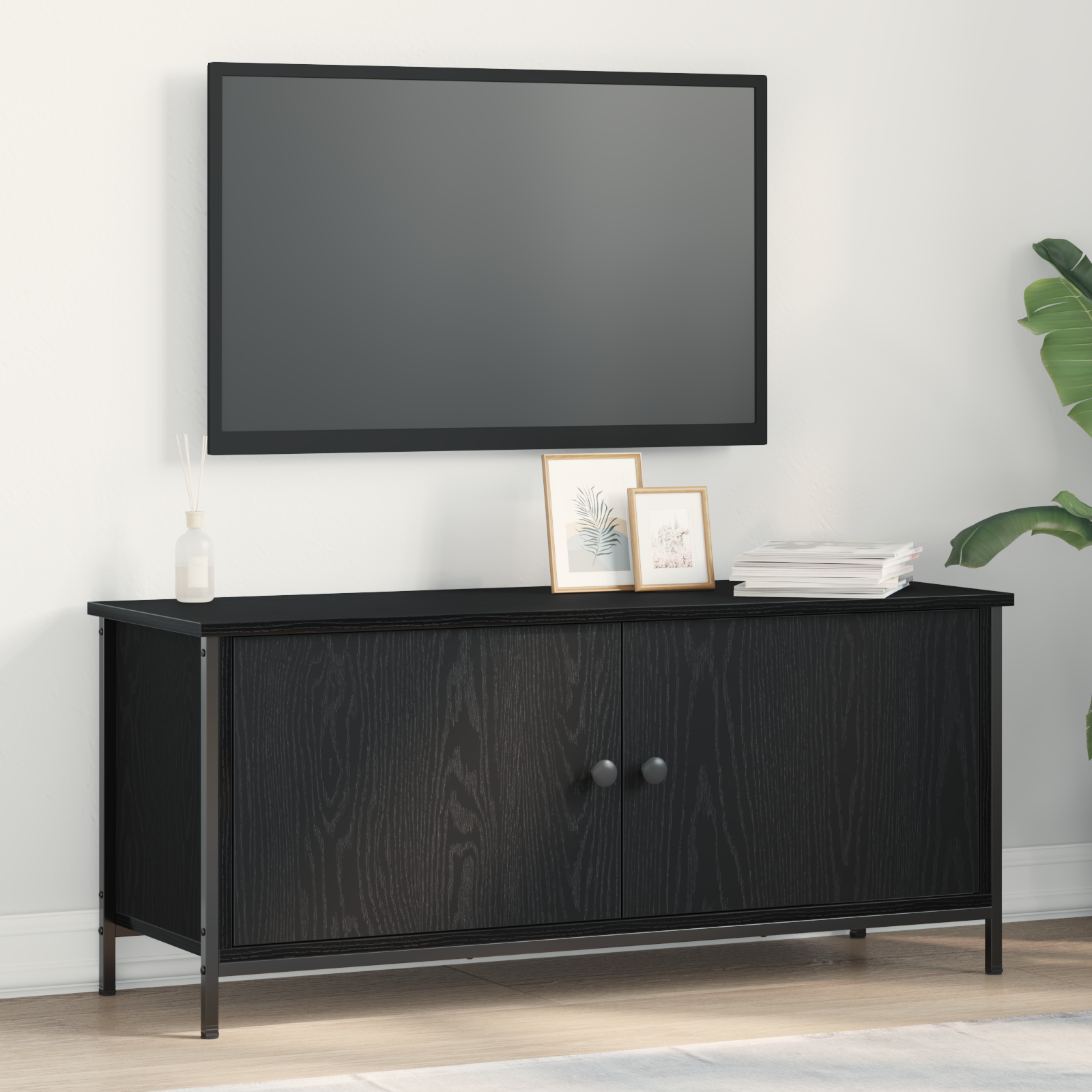 vidaXL Soporte de TV de roble negro Roble negro Tablero de partículas, Metal