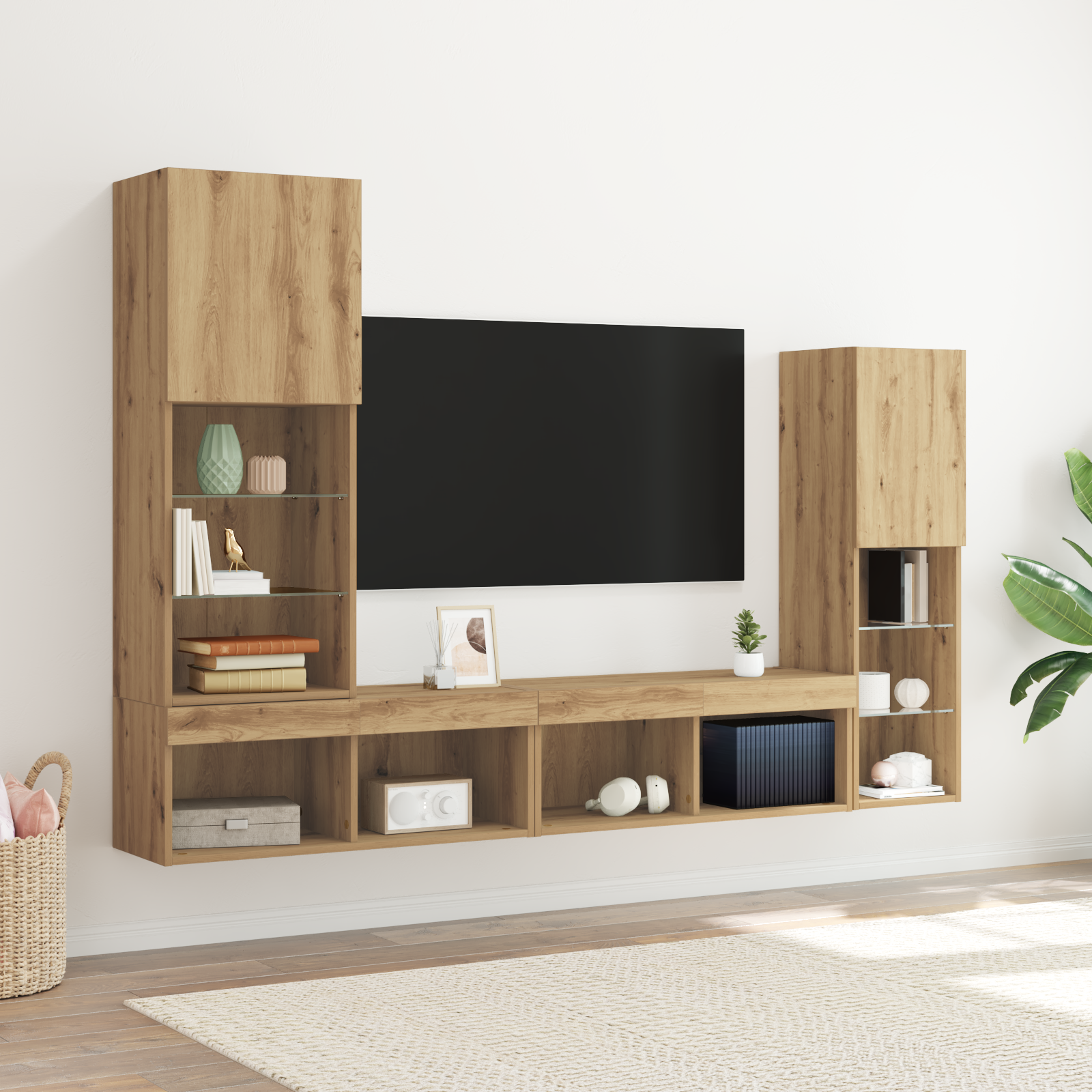 cabinet de TV vidaXL con luces LED Roble Artesanal 40.5x30x102 cm