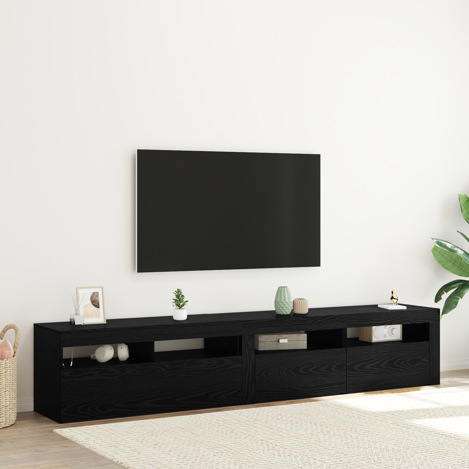Muebles para TV vidaXL 2 pcs con luces LED de roble negro y madera elaborada