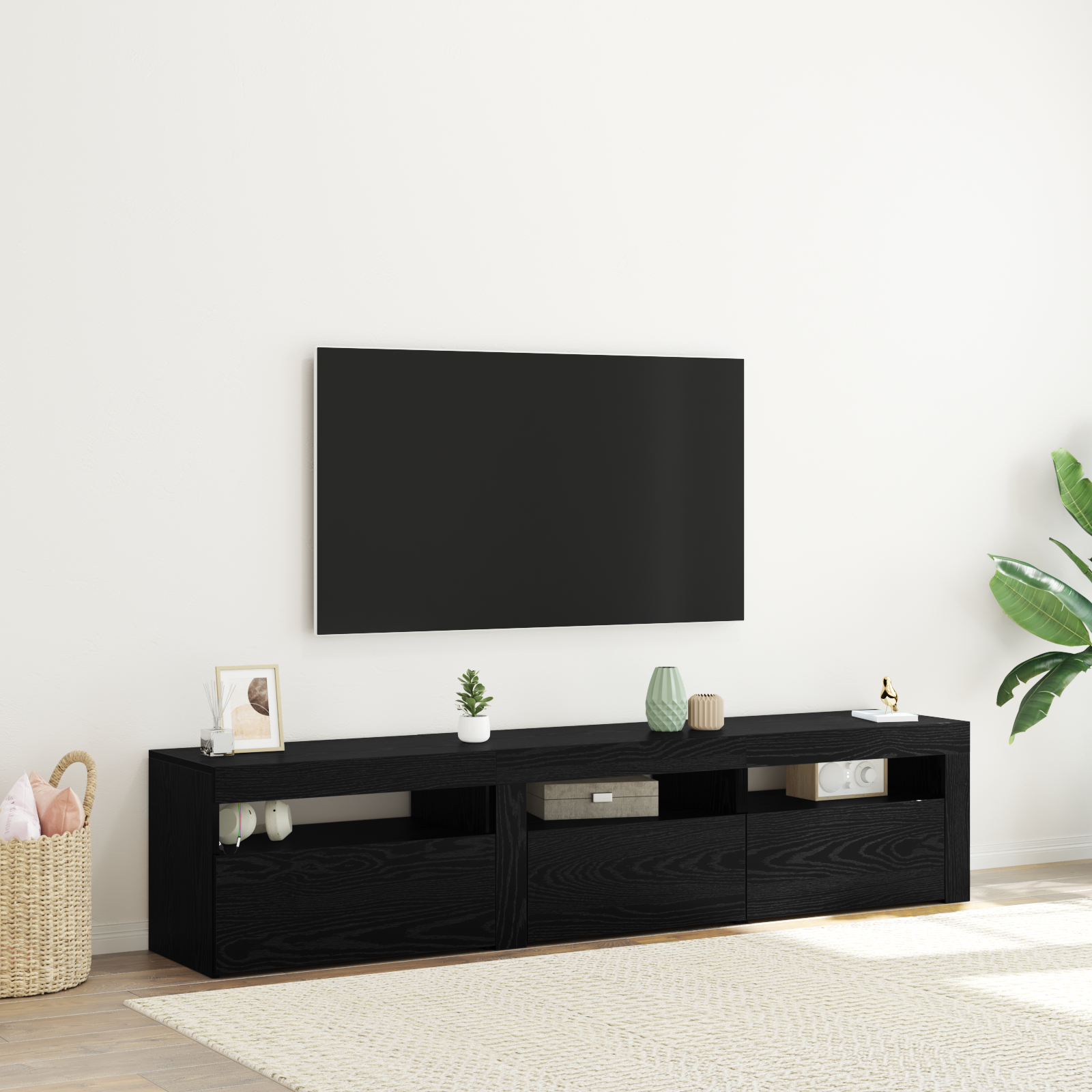 Mueble para TV vidaXL 2 pcs con luces LED Madera elaborada Roble negro