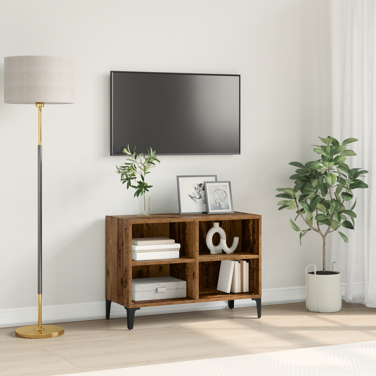 vidaXL Unidad de entretenimiento rústica Madera envejecida