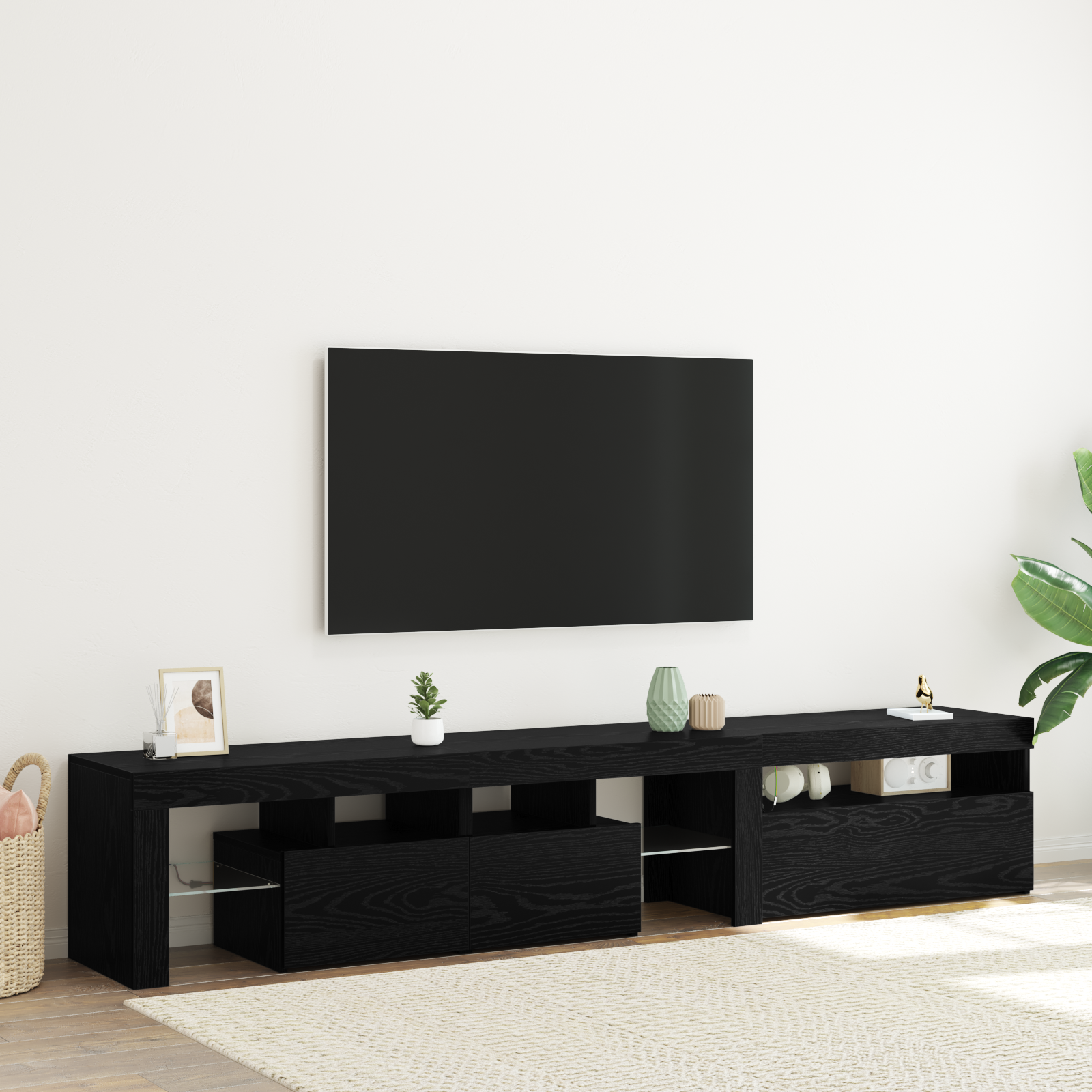 Muebles de TV vidaXL 2 pcs con luces LED de roble negro y madera elaborada