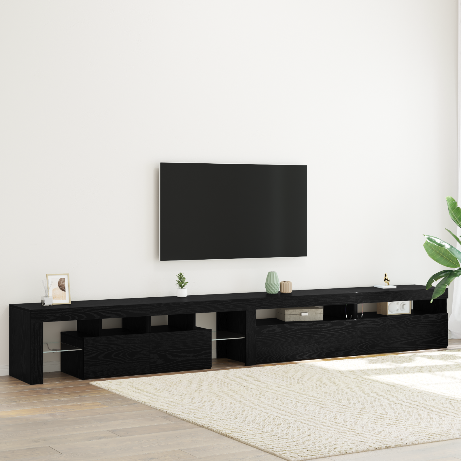 Muebles para TV vidaXL 3 pcs con luces LED Roble Negro Madera elaborada