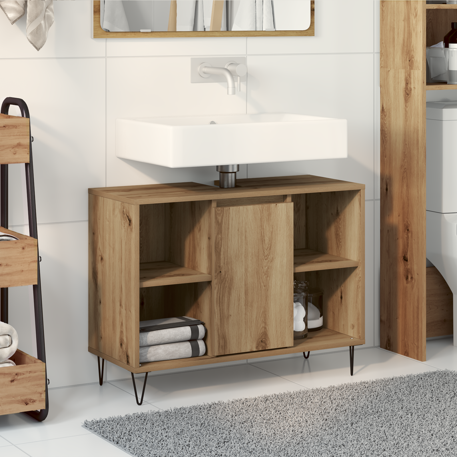 vidaXL Waschtisch Kunsthandwerk Eiche MDF Standard Waschtisch