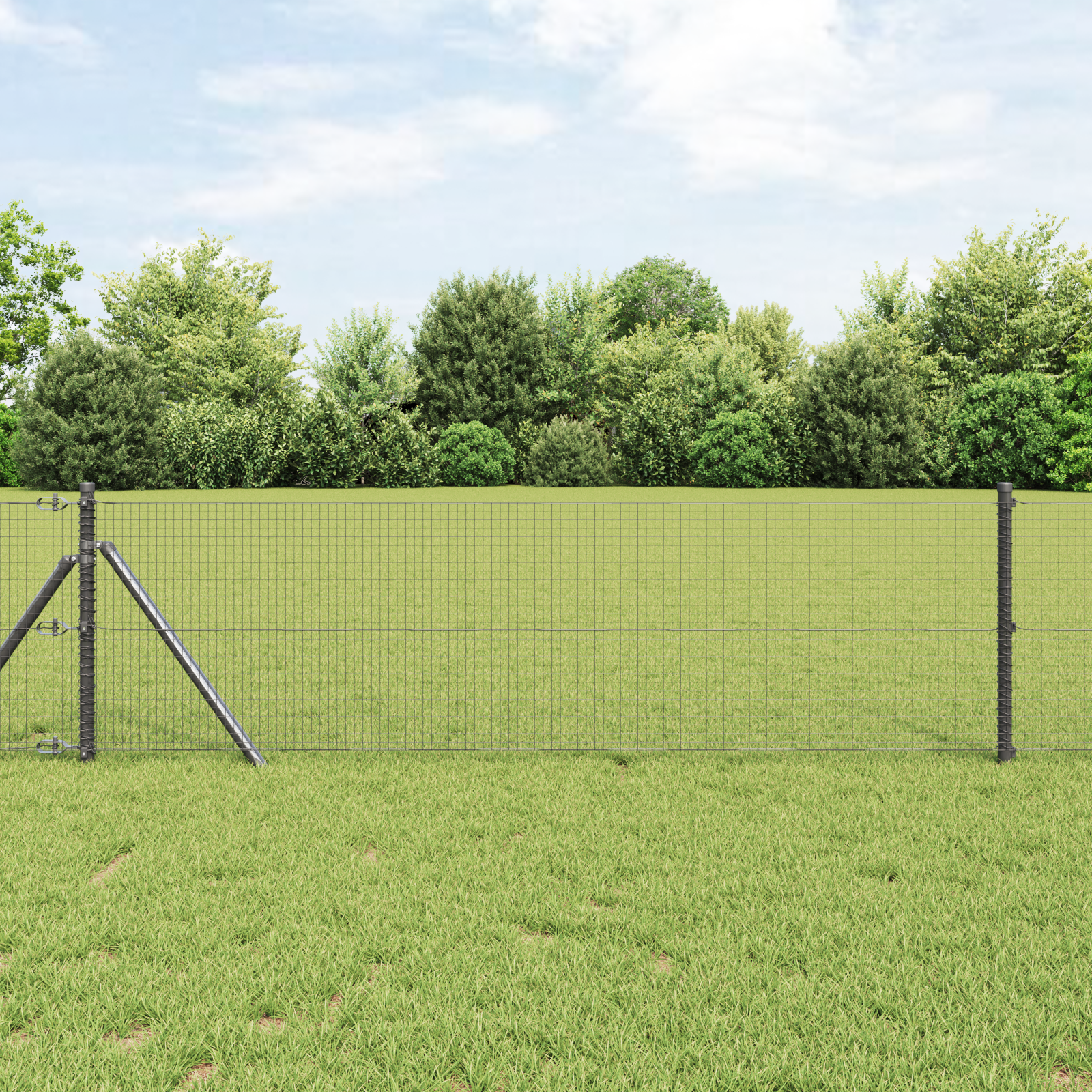 vidaXL Welded Wire Fence mit 13 Pfosten Grau 0.8x25 m Stahl
