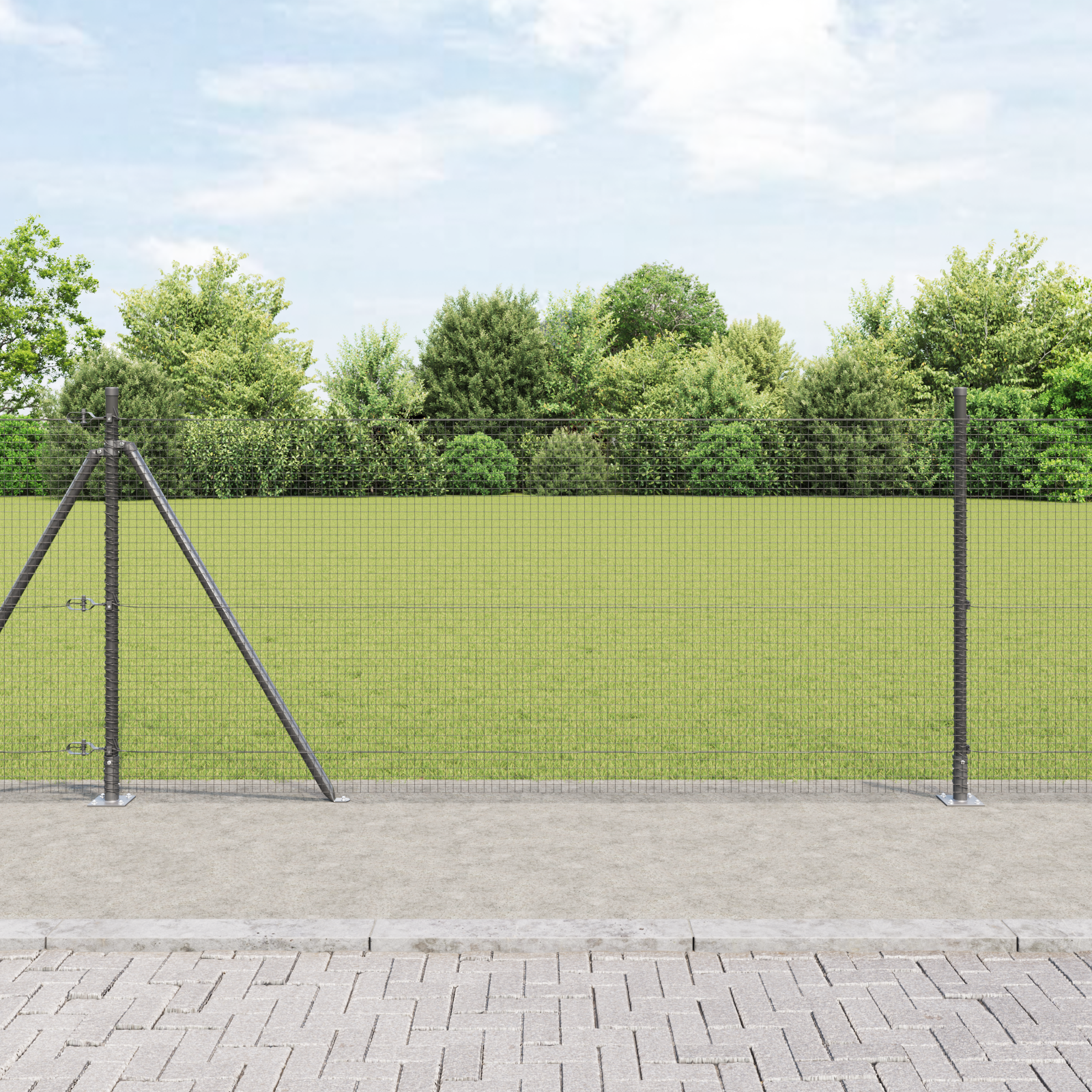 vidaXL Welded Wire Fence mit 13 Flanschpfosten Grau 0.8x25 m Stahl