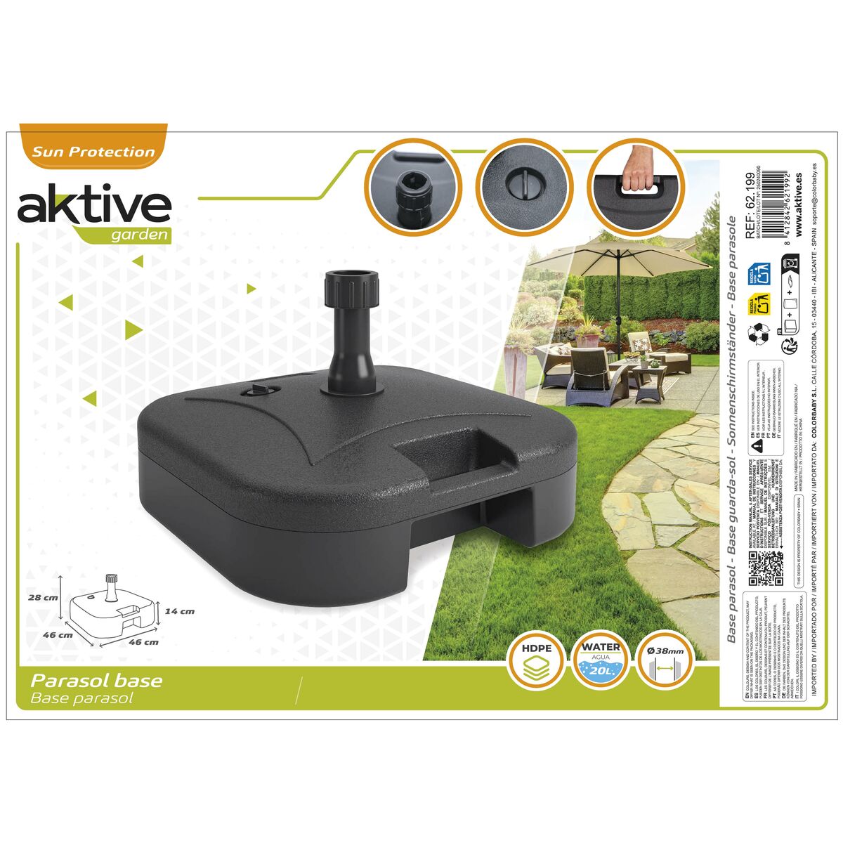 Base per Ombrellone Aktive 44,5 x 12,5 x 44,5 cm Nero Plastica - Image 4