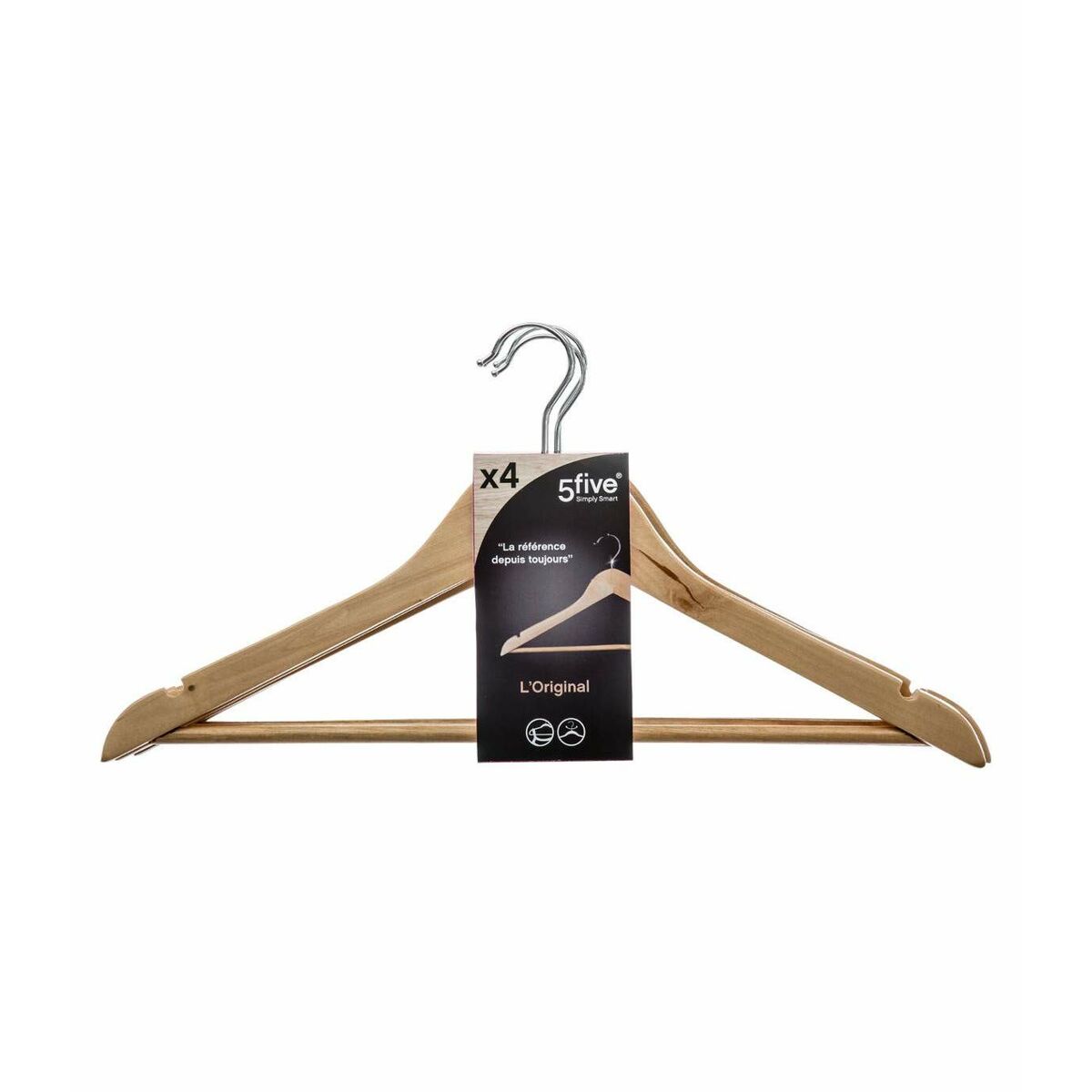 Set di Grucce 5five Simply Smart Marrone Naturale Legno 44 x 23 cm (4 Unità)