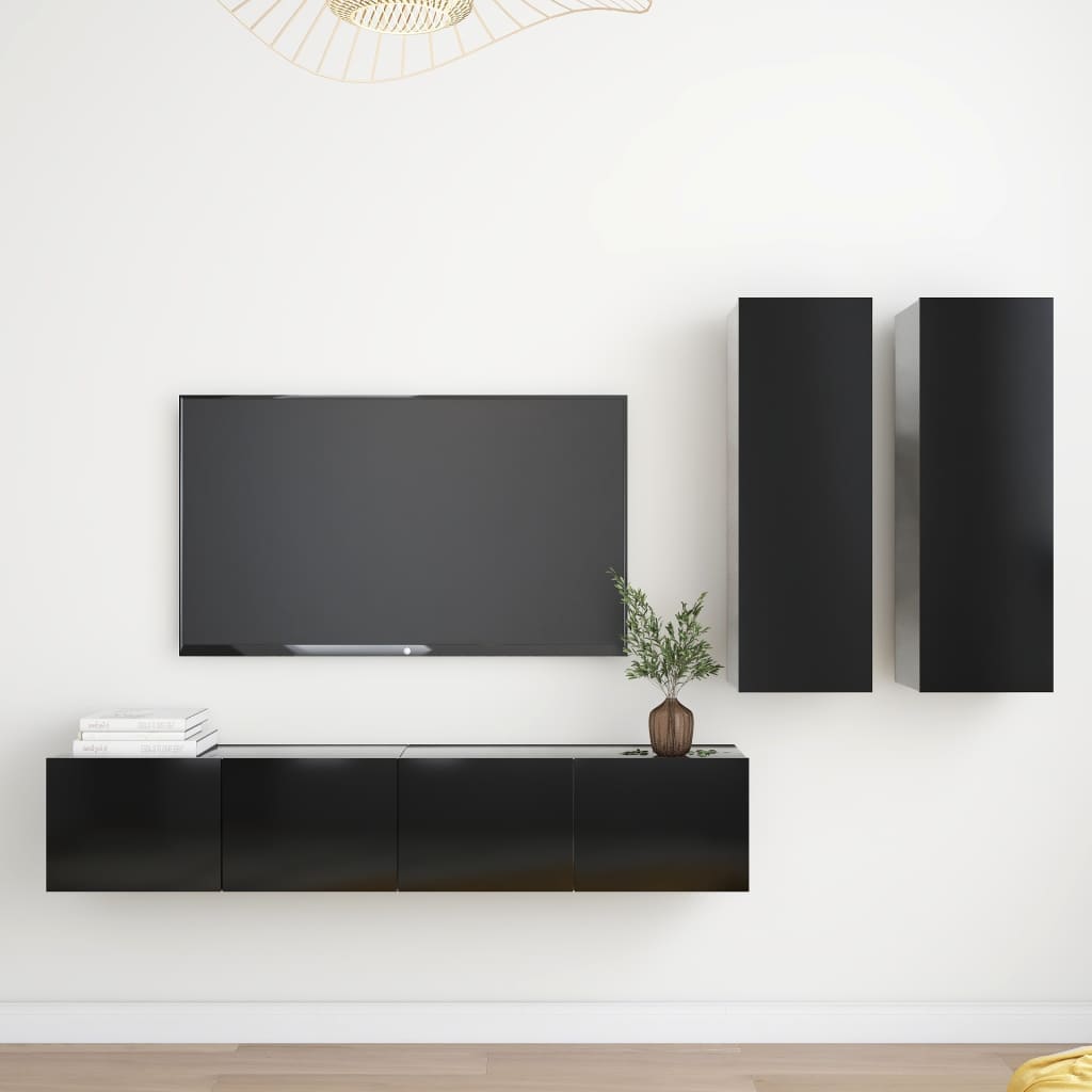 vidaXL Set de muebles de salón TV 4 piezas madera de ingeniería negro