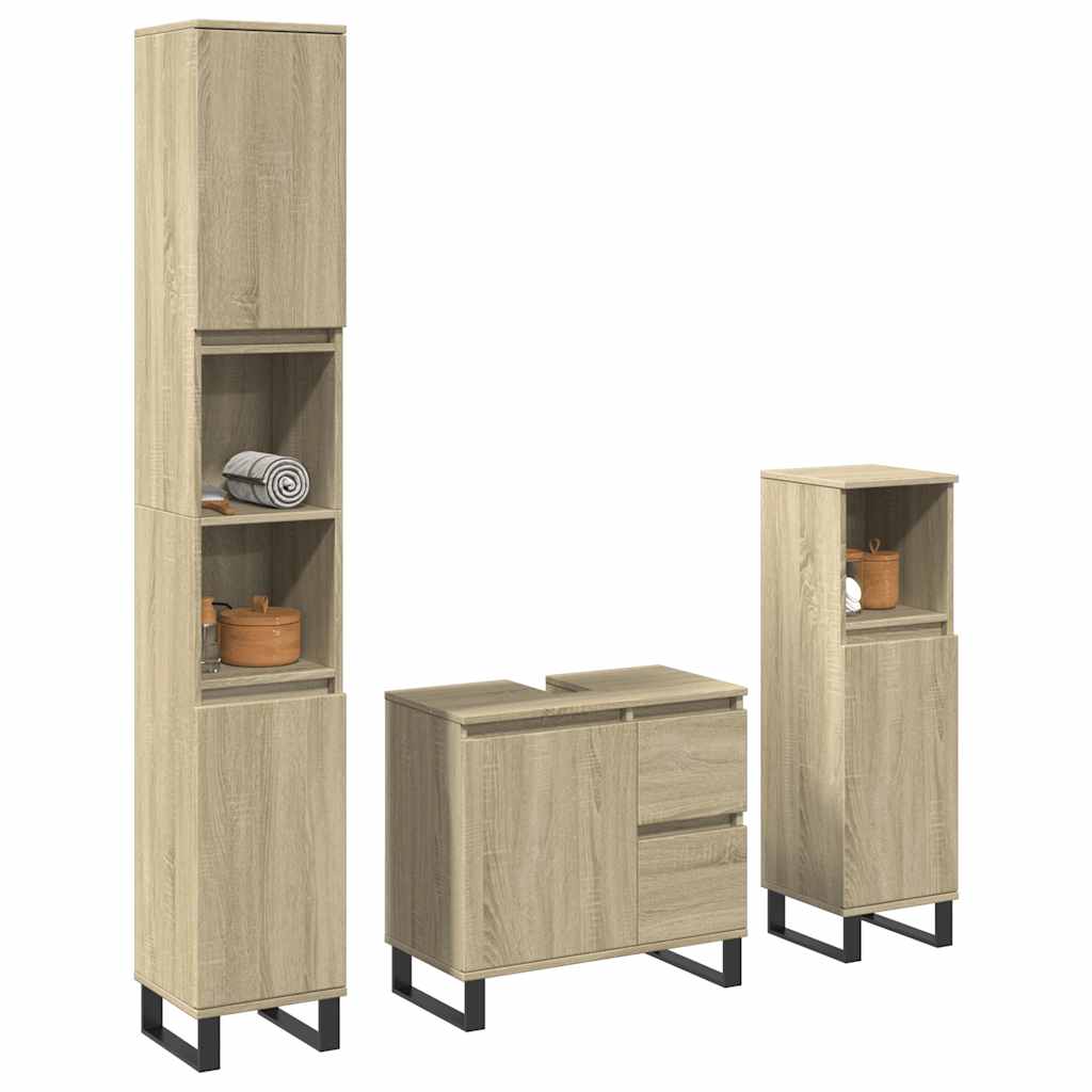 Set Mobili Da Bagno 3 Pz Rovere Sonoma In Legno Multistrato