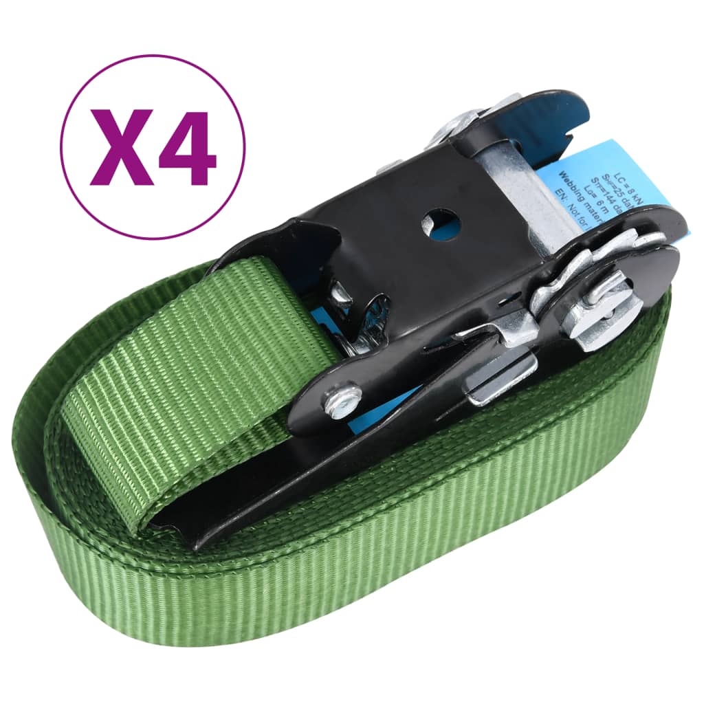 Cinghie D'ancoraggio A Cricchetto 4 Pz 800 Dan 6m Verde