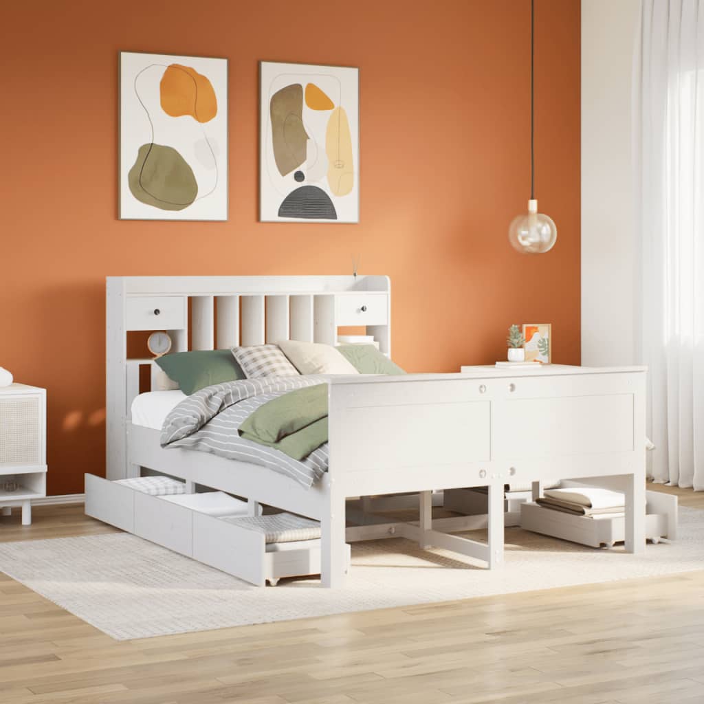 Letto Libreria Senza Materasso Bianco 140x200 Cm Legno Di Pino