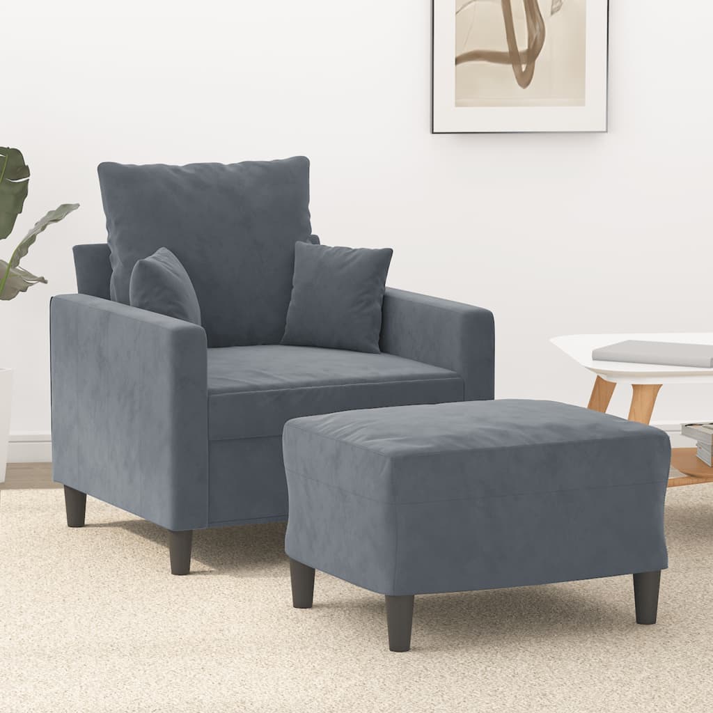 Poltrona Con Poggiapiedi Grigio Scuro 60 Cm In Velluto