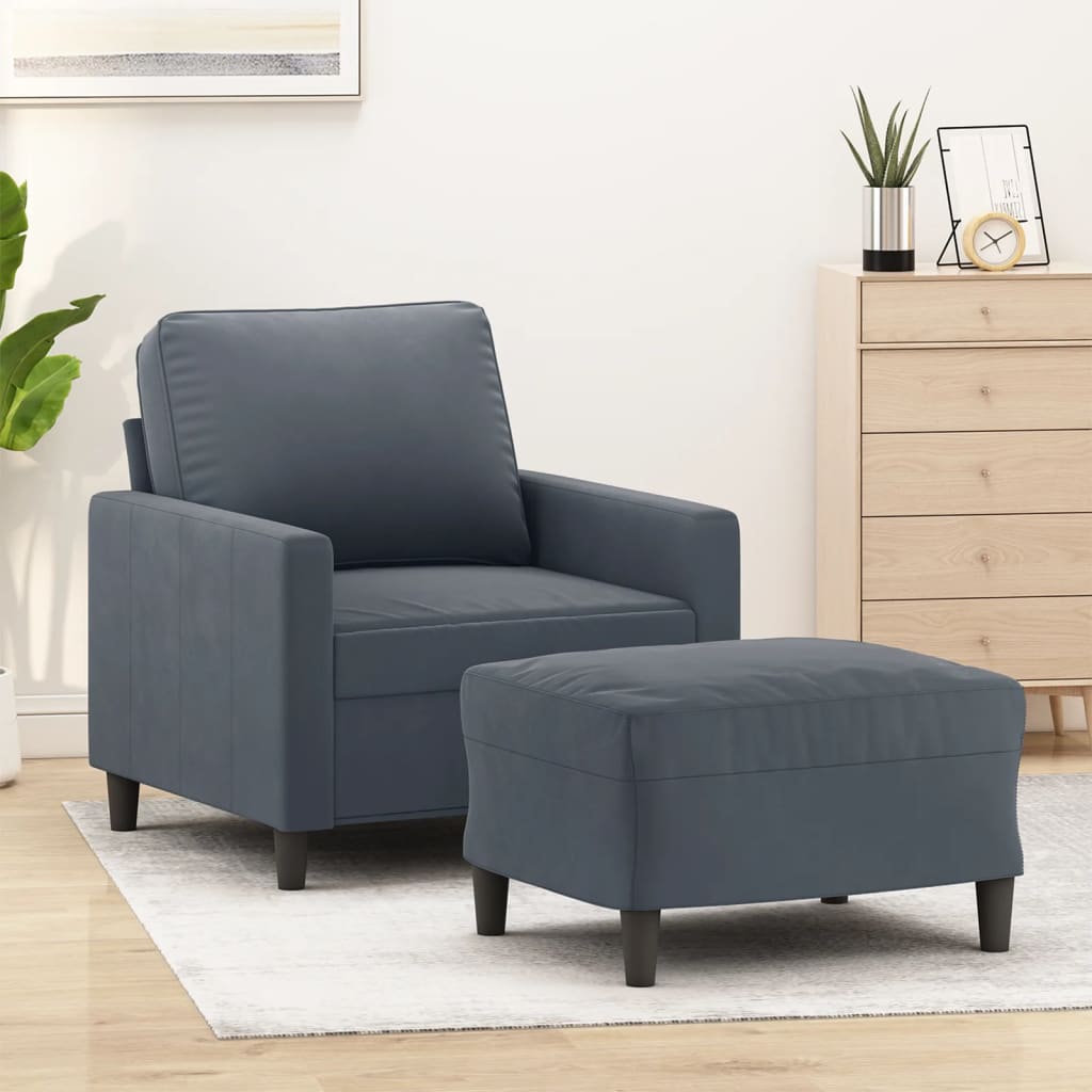 Poltrona Con Poggiapiedi Grigio Scuro 60 Cm In Velluto