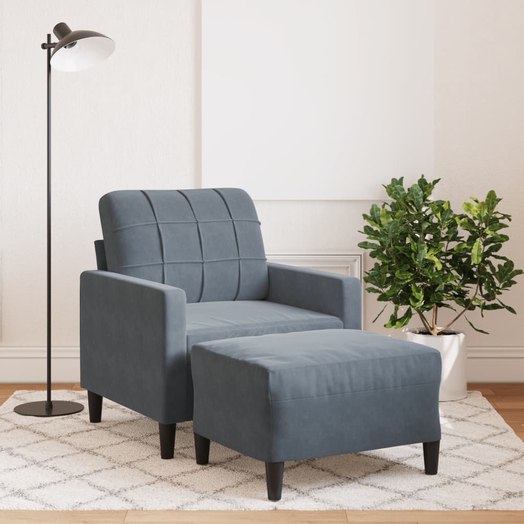 Poltrona Con Poggiapiedi Grigio Scuro 60 Cm In Velluto