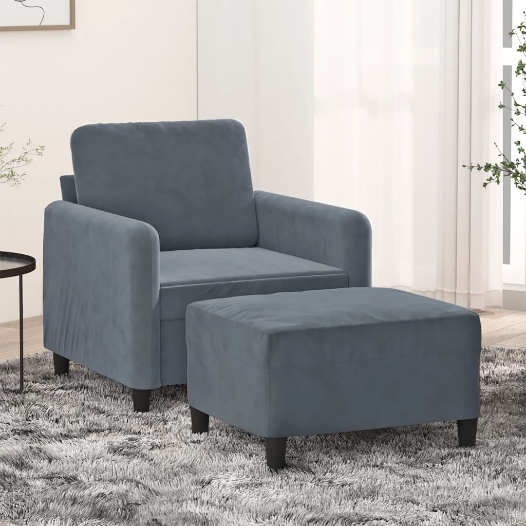 Poltrona Con Poggiapiedi Grigio Scuro 60 Cm In Velluto