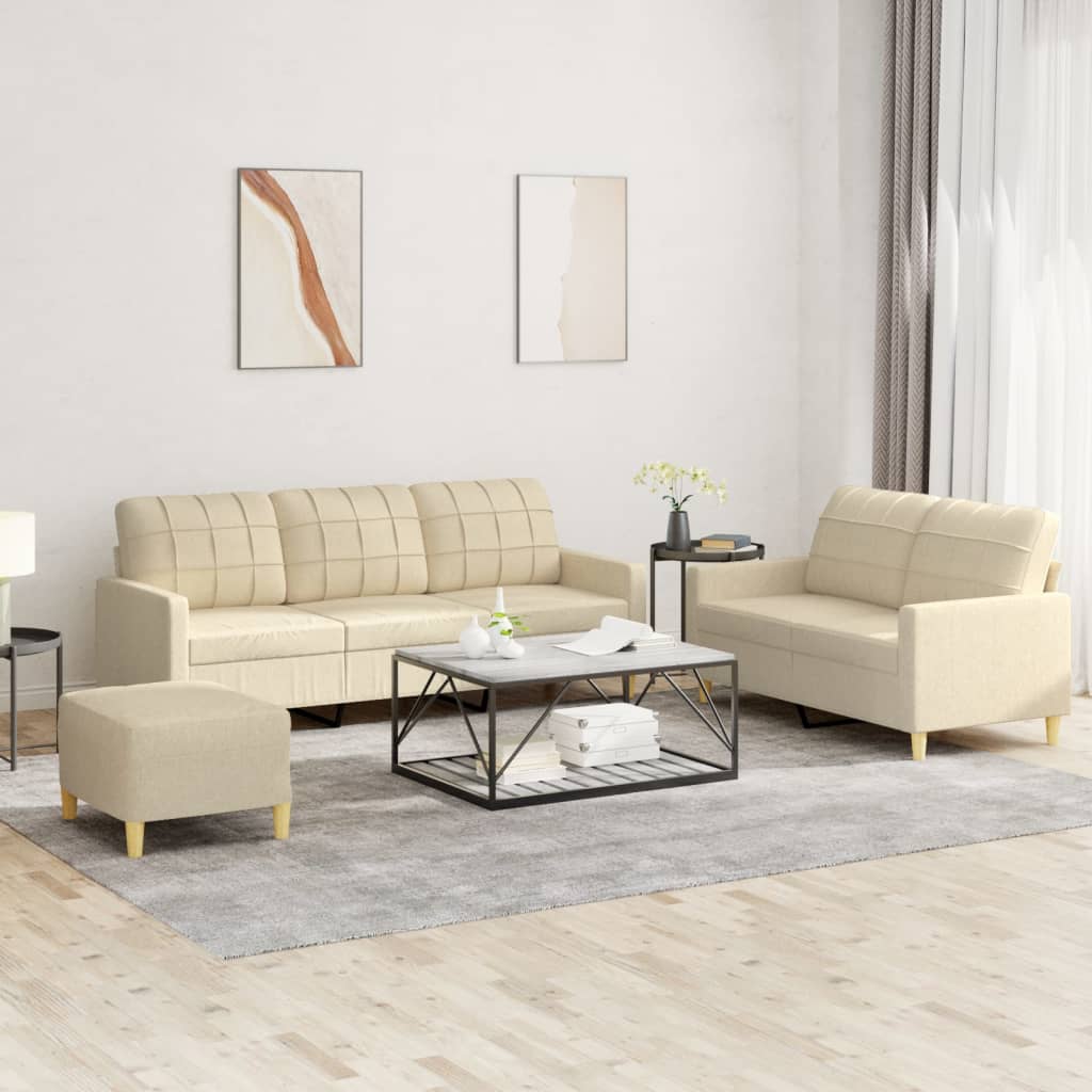 Set Di Divani 3 Pz Con Cuscini Crema In Tessuto
