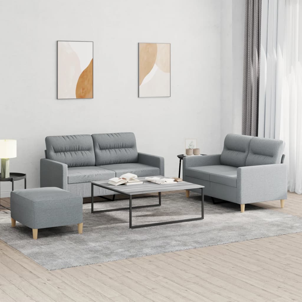 Set Di Divani 3 Pz Con Cuscini Grigio Chiaro In Tessuto