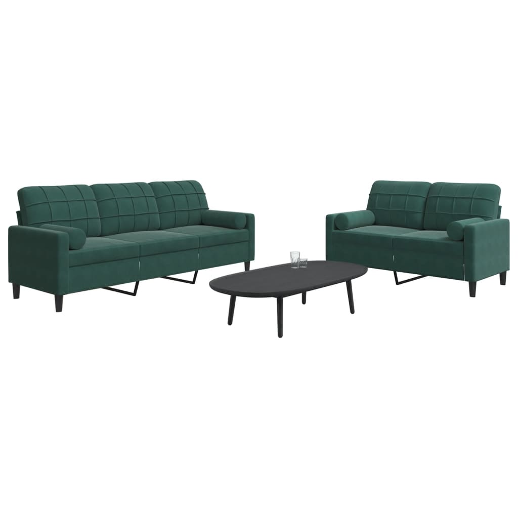 Set Di Divani 2 Pz Con Cuscini E Rinforzi Verde Scuro Velluto