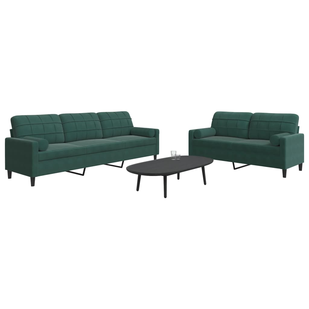 Set Di Divani 2 Pz Con Cuscini E Rinforzi Verde Scuro Velluto