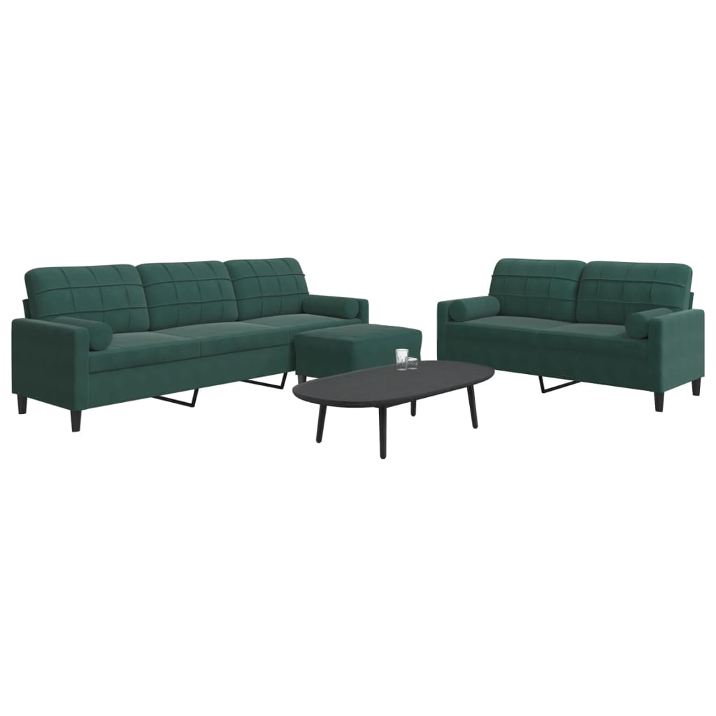 Set Di Divani 3 Pz Con Cuscini E Rinforzi Verde Scuro Velluto