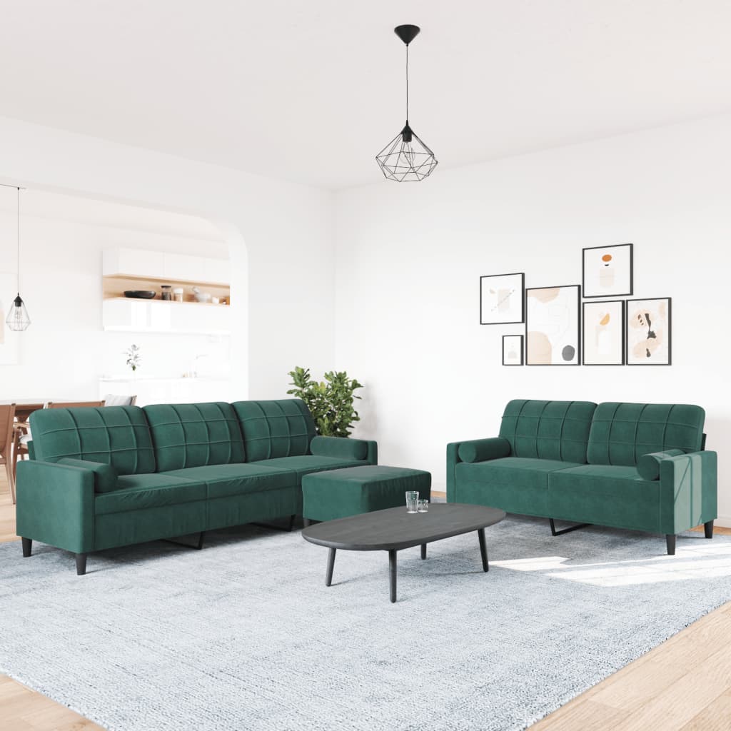 Set Di Divani 3 Pz Con Cuscini E Rinforzi Verde Scuro Velluto - Image 3